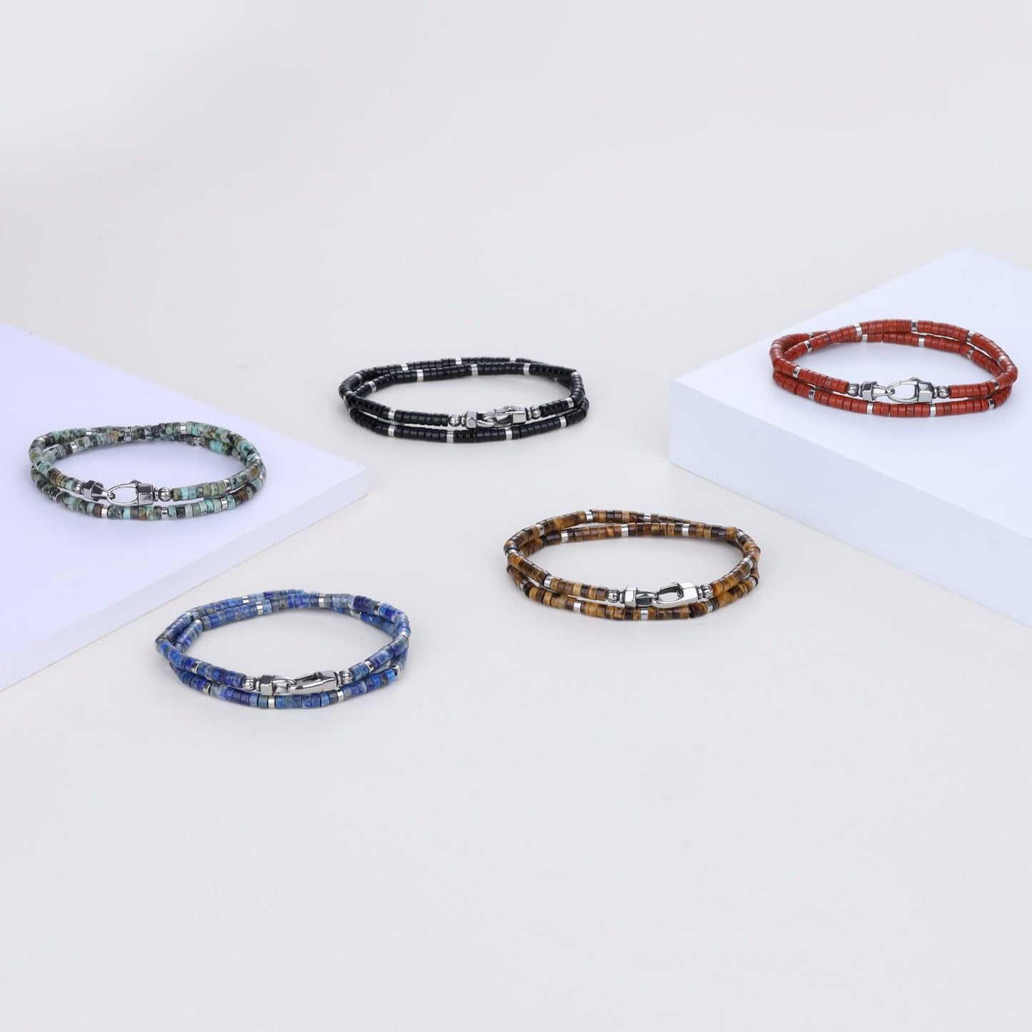COAI Lapis Lazuli Bracelet for Men, Layered Blue Stone Heishi Beads Bracelet for Men L