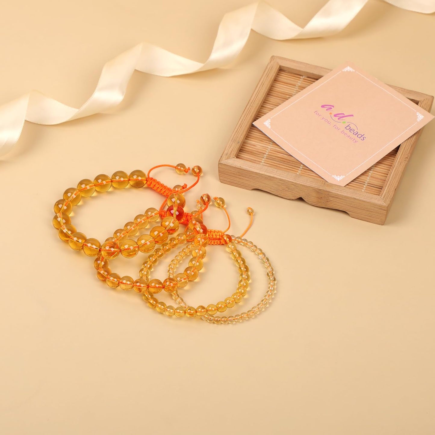 AD Beads 8mm Citrine Bracelet - Stone of Joy and abundance - Handmade Natural Stone Crystal Bracelet with Adjustable Macrame String - Yoga Healing Power Energy Gifts for Men and Women