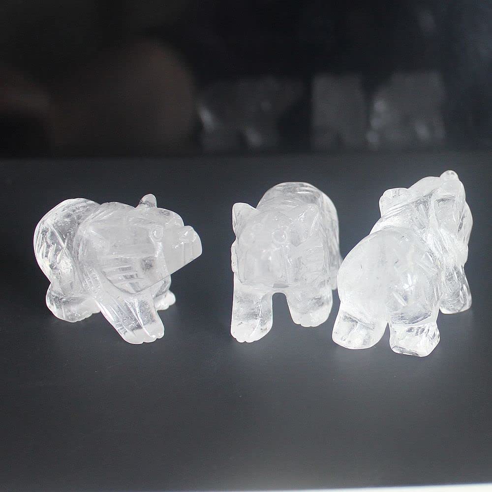 HLbshi Hand Carved Mixed Gemstone Crystal Bear Figurine Animal Carving Statue Home Decor 1.5'' (White Quartz)