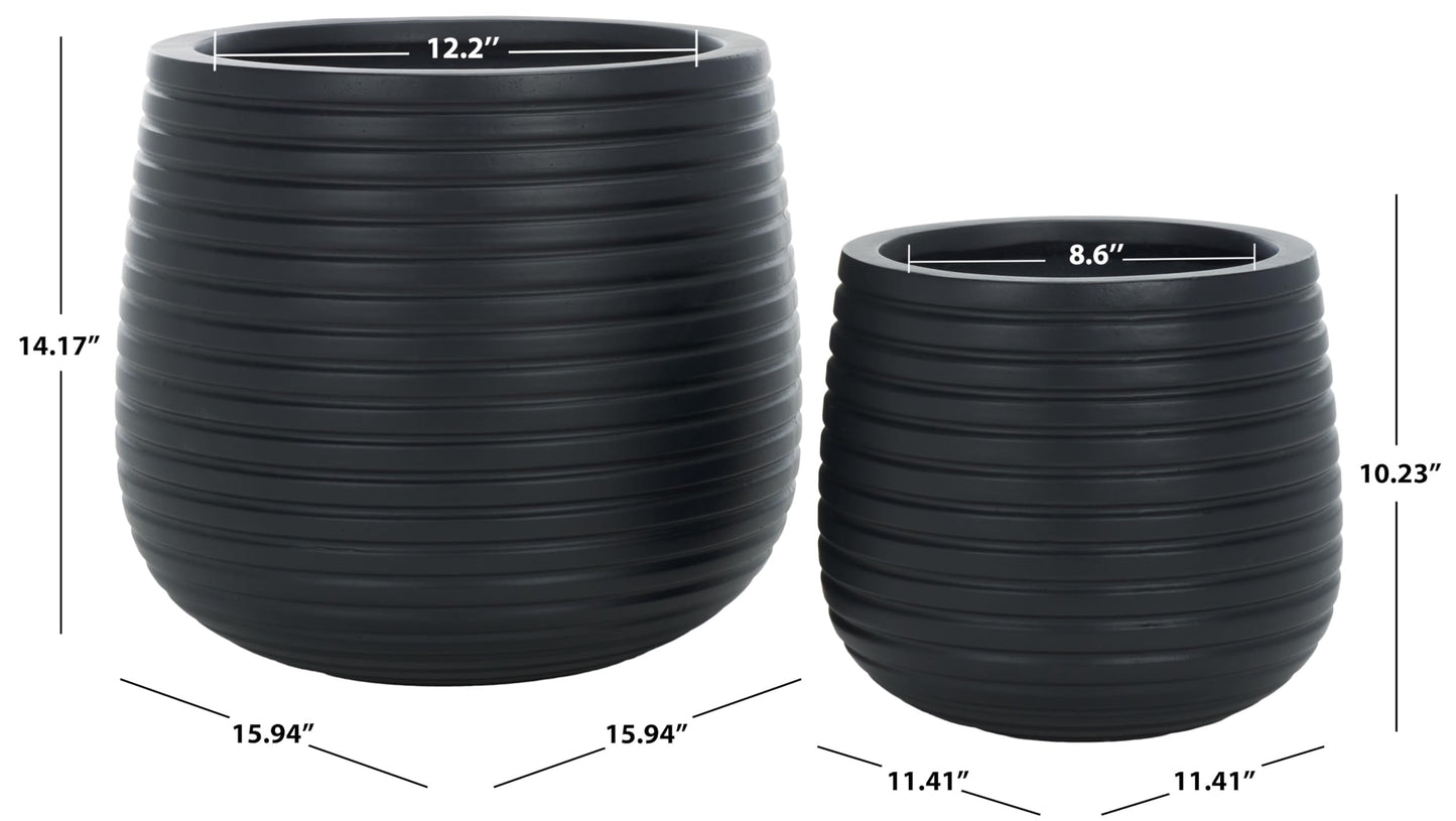 SAFAVIEH Outdoor - Jasper Black Cement Ficonstone Planter Pot Set of 2 with Drainage Hole, Frost Resistant Garden Planters for Patio, Deck, Indoor Outdoor Use (PAT1535A-SET2)