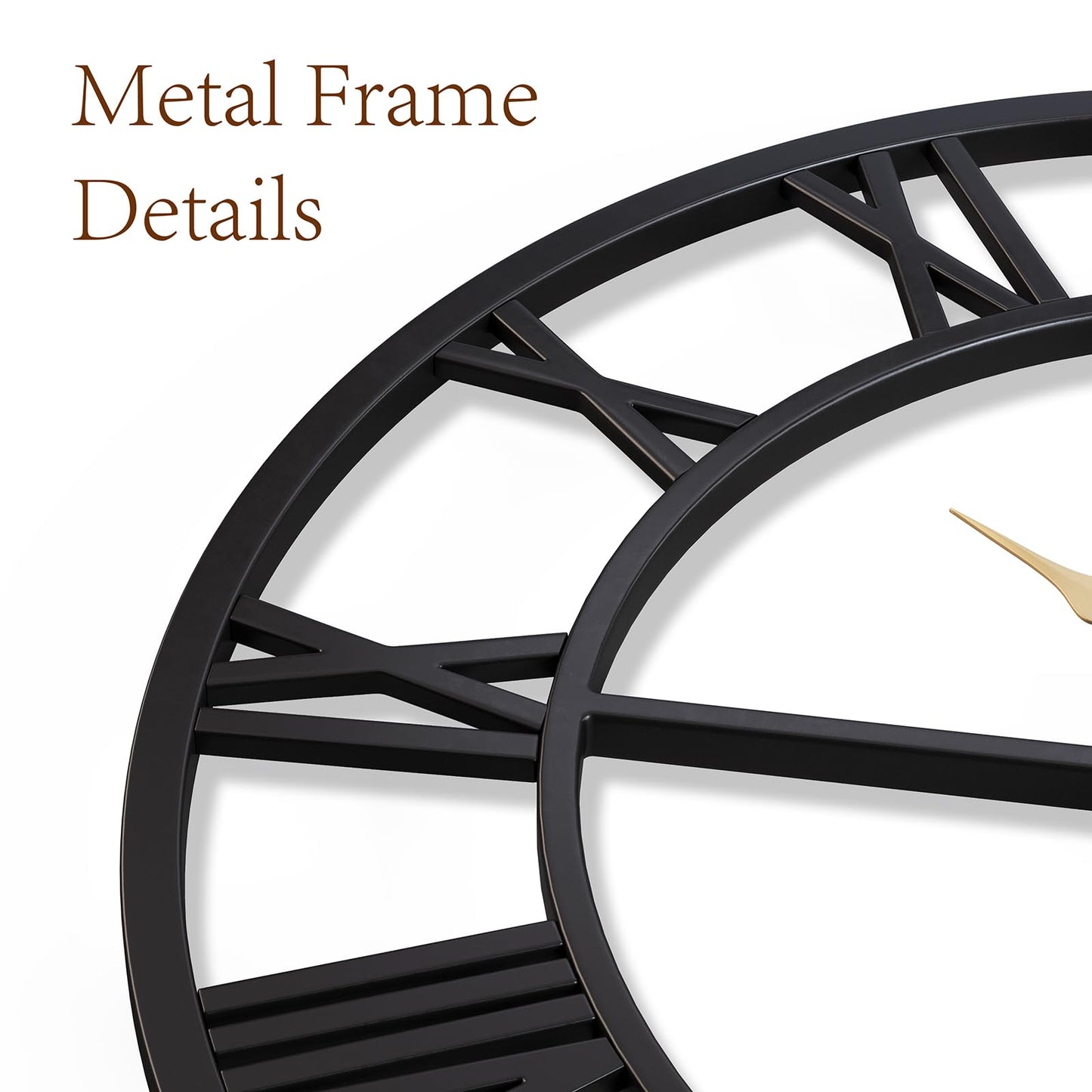 Vantic 32 Inch Large Wall Clock, Roman Numeral Metal Oversized Wall Clocks for Living Room Decor, Bedroom and Kitchen, Completely Silent, Non Ticking, Battery Operated