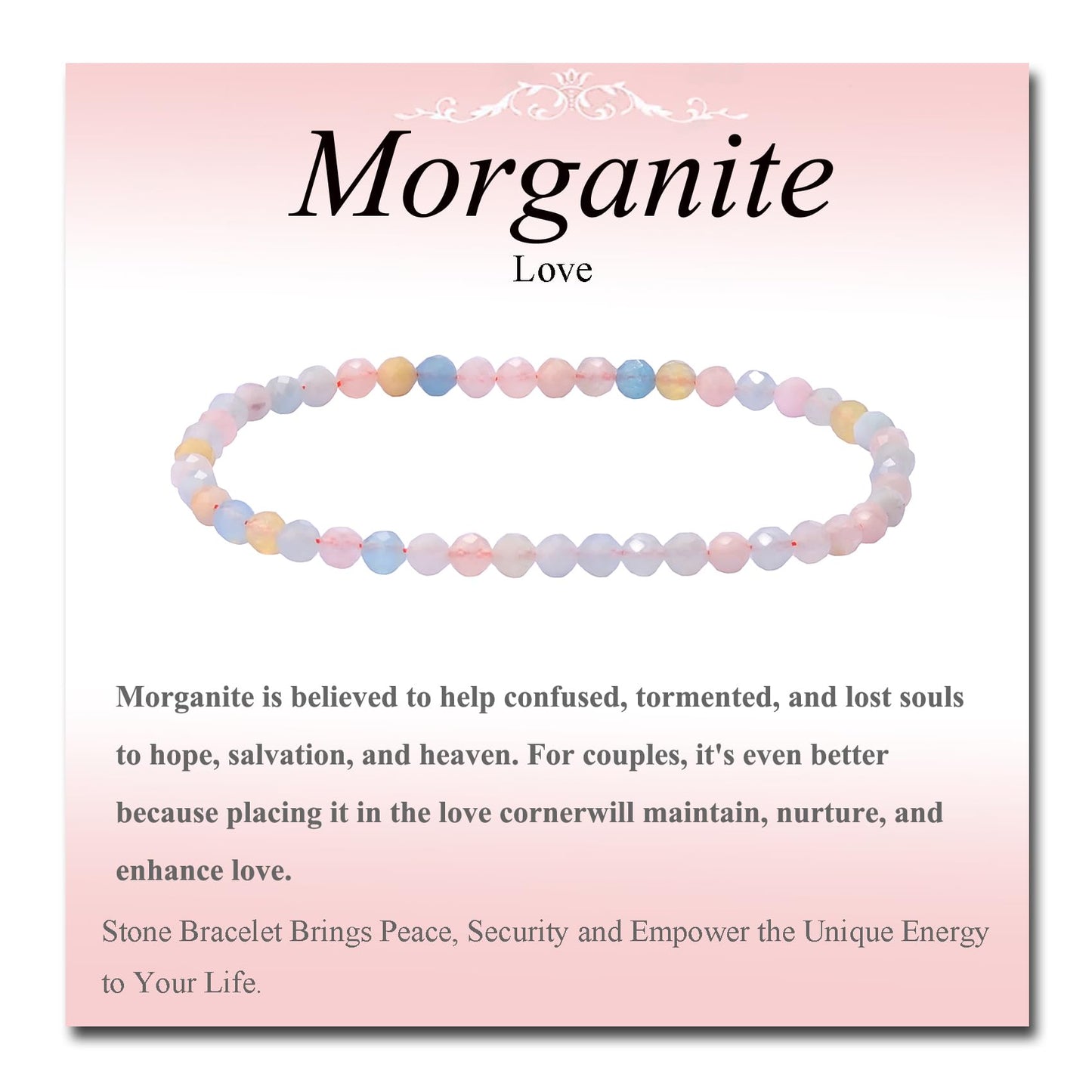 MASSIVE BEADS Natural Genuine Gemstone Beads Healing Crystal Chakra Reiki Jewelry Faceted Round Beads Bracelets (Morganite, 3mm)