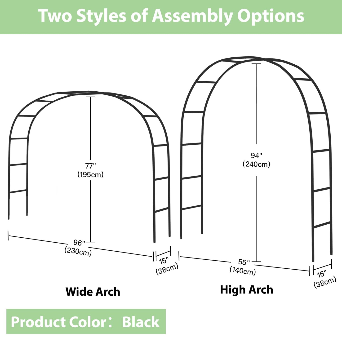 RUBFAC 7.8ft Garden Arch Trellis for Climbing Plants Outdoor, Metal Arch Frame Garden Arbors and Arches, Outdoor Archway for Flower Vines Wedding Bridal Party Decoration, Black