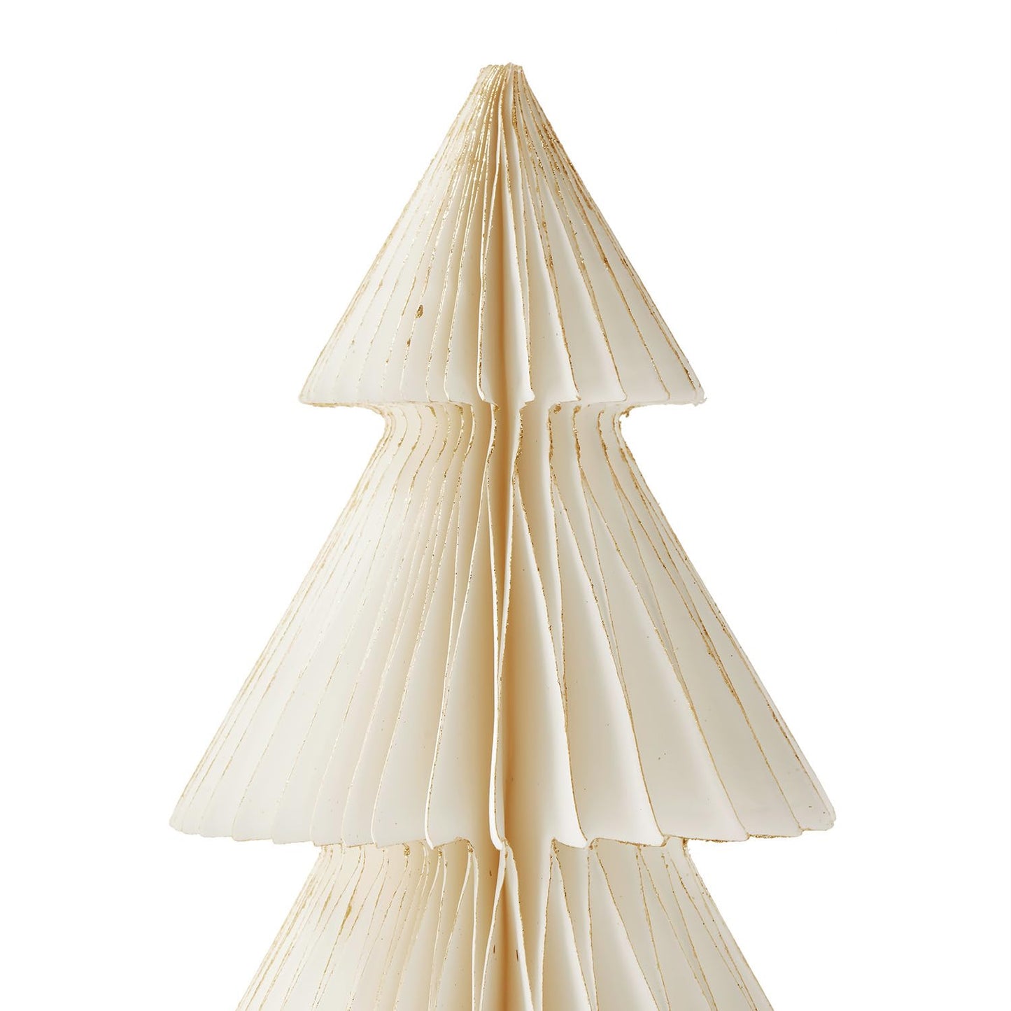 LampLust Paper Christmas Tree Decor, 2 Pack Honeycomb Paper Trees, 6 & 8 Inch, White & Gold Glitter Edge, Holiday Table Centerpieces, Christmas Table Decor, Winter Decorations