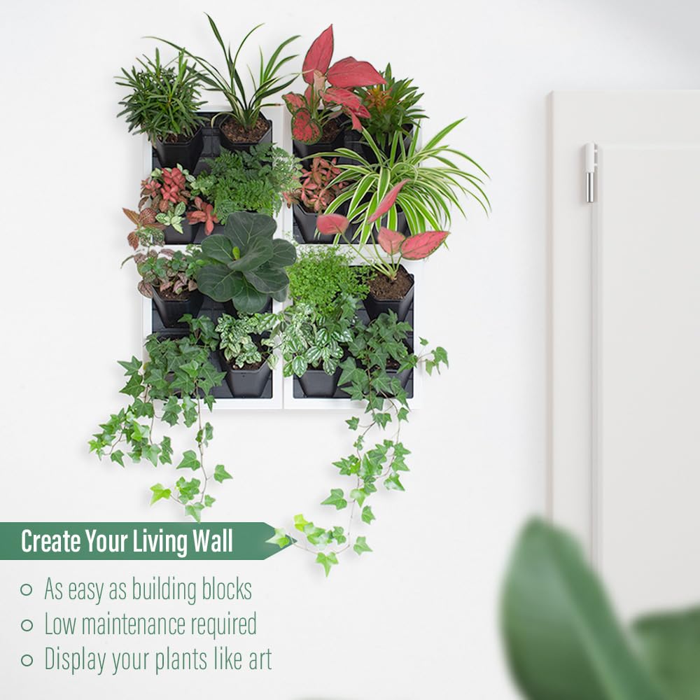 Inspiration Jungle Self Watering Wall Planter with 4 Pots - Easy to Create Indoor Living Wall for Home, Office and Shop Front - Includes Water Gauge (White)