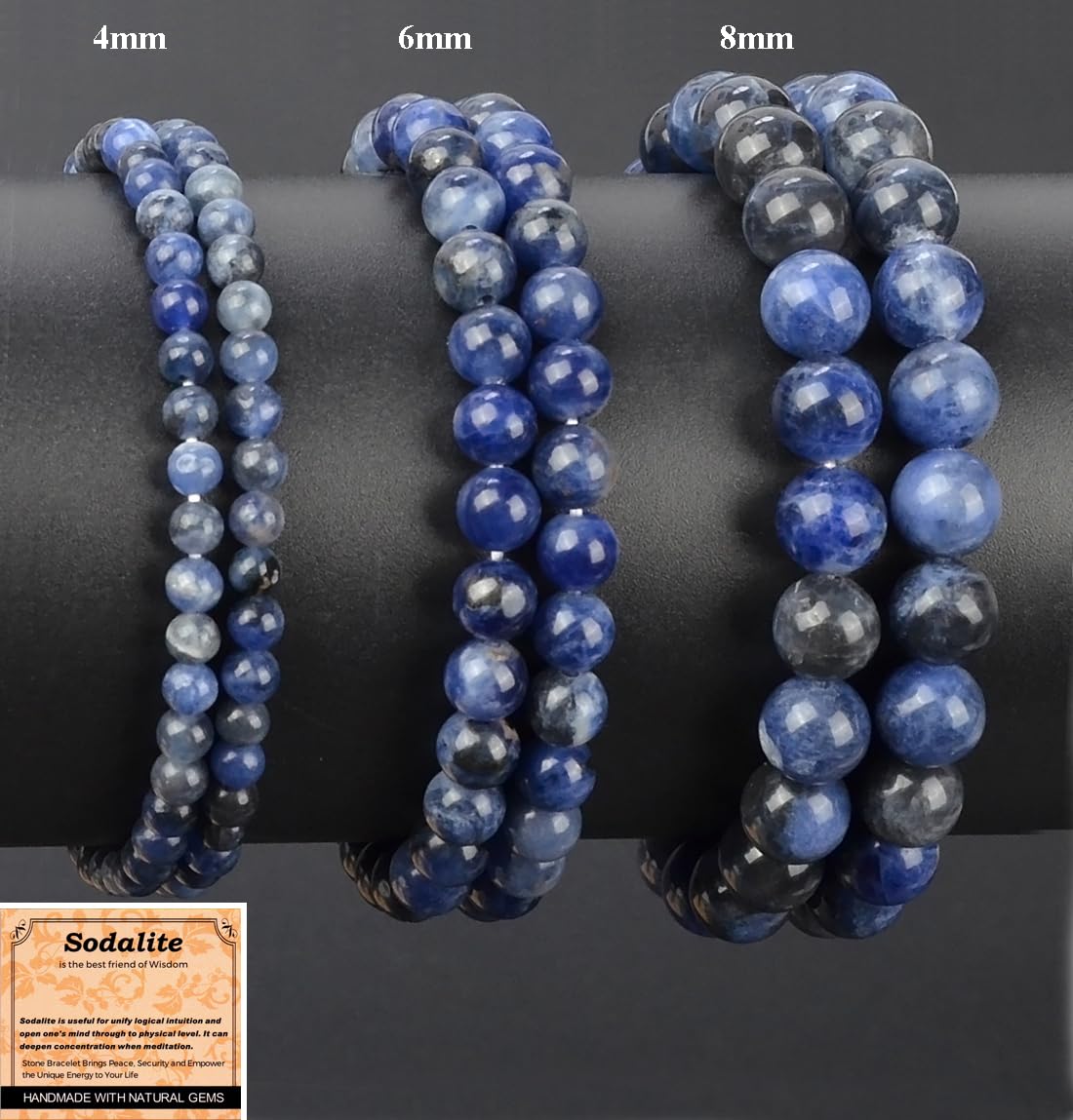 MASSIVE BEADS Blue Sodalite - Stone of Wisdom - Handmade Yoga Stretch Elastic Bracelet Natural Stone Crystal Healing Power Energy Gifts for Unisex Adult 8mm
