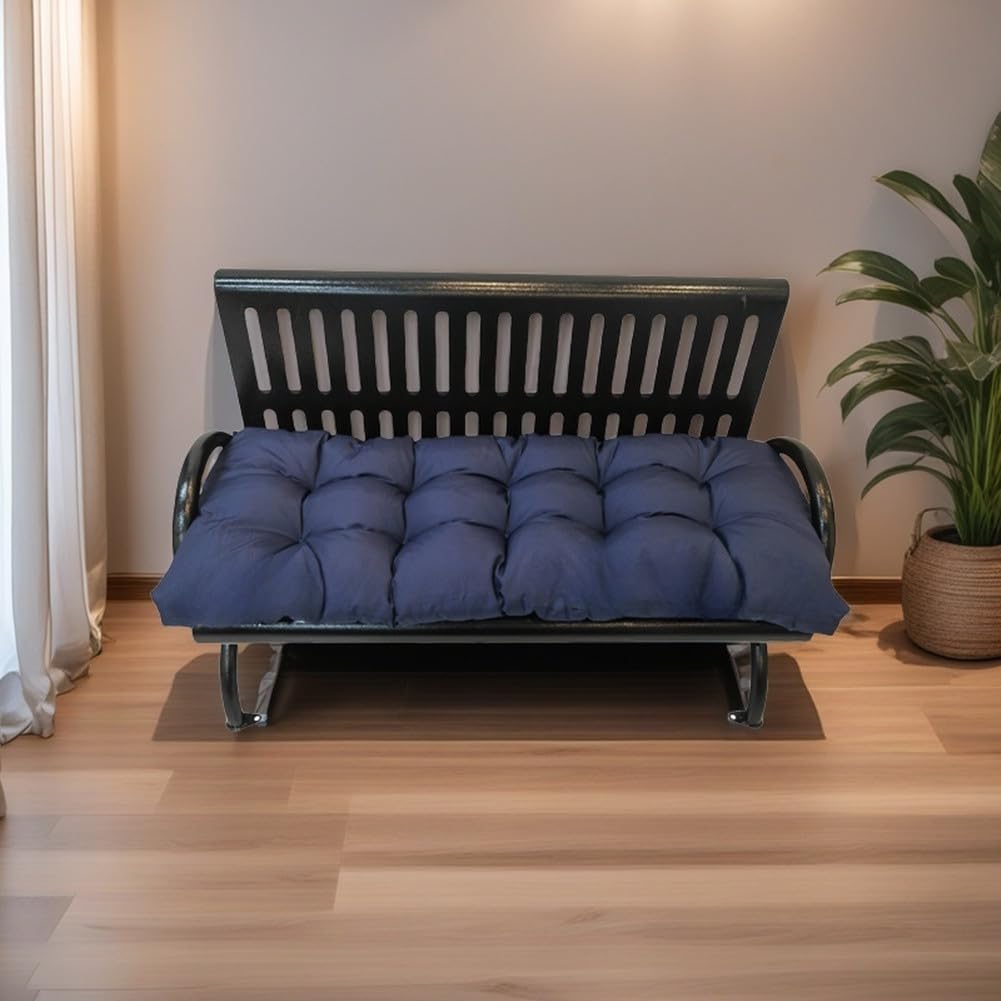 Gfgift Indoor/Outdoor Bench Cushion Cotton Garden Furniture Loveseat Cushion, Patio Wicker Seat Cushions for Lounger Garden Furniture Patio Lounger Bench (Navy Blue, 47.2 * 19.6in)