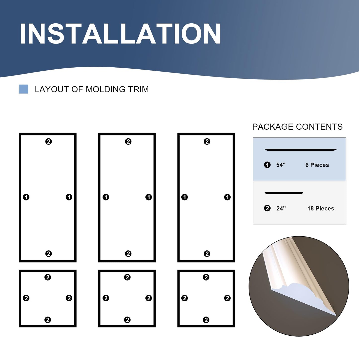 NeatiEase Peel and Stick Wall Molding Kit 6-Frame Premade, Ready-to-Assemble Wall Moulding Panel Frame, Self Adhesive Wainscoting Panels, Accent Molding Trim for Interior Walls Home Decor (Style 1)