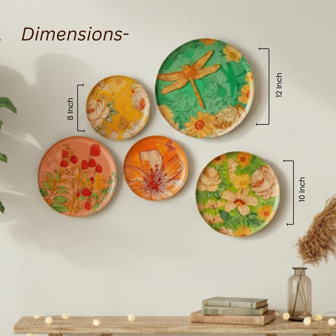 RITUALISTIC Pastel Blooms Iron Wall Art Plates – Set of 5 Decorative Plates | Floral & Nature-Inspired Metal Wall Decor | Soft-Toned Wall Hanging for Living Room, Bedroom & Valentine's day gifts