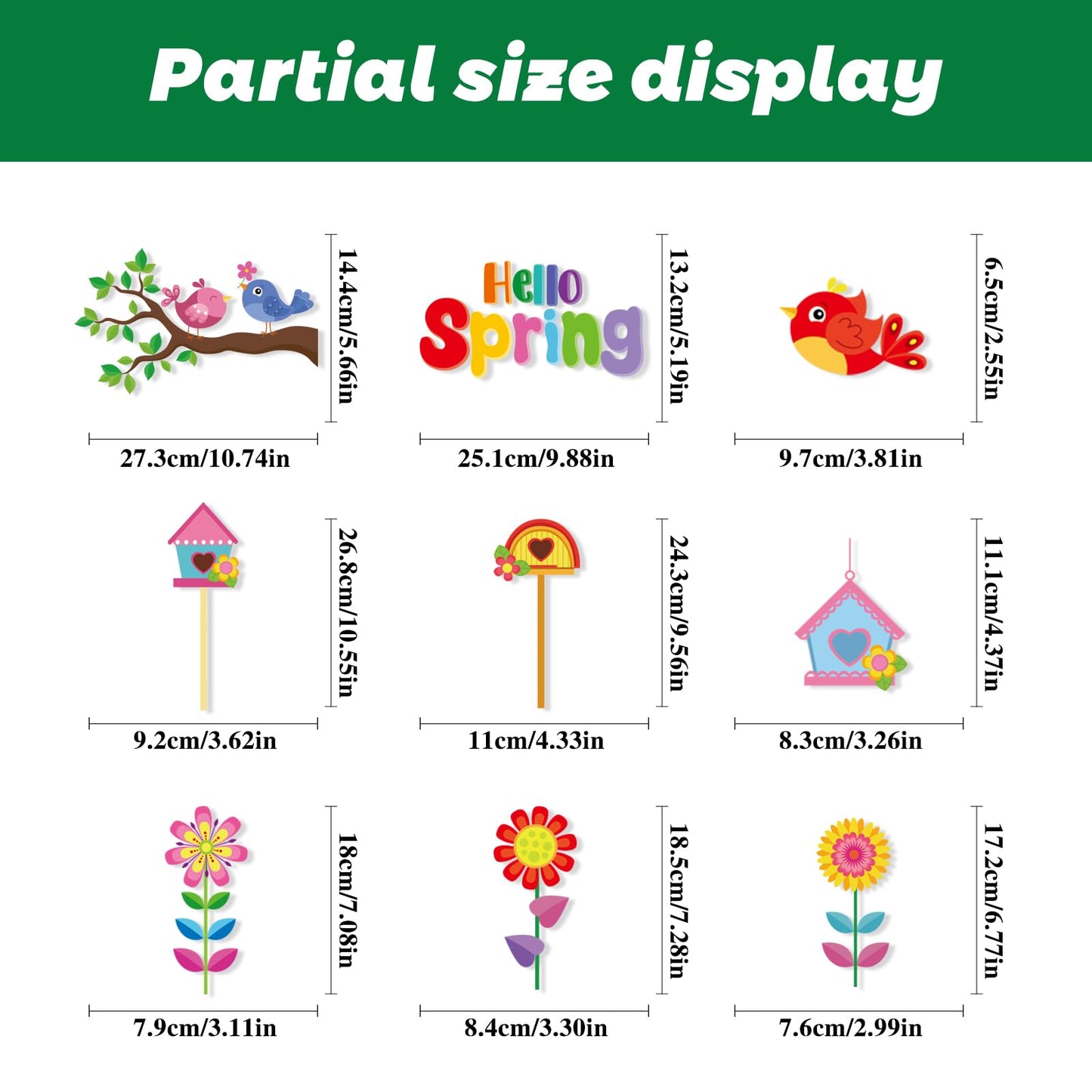Vibrant Spring & Summer Window Clings - 9 Sheets 127PCS Removable & Double-Sided with Flowers Butterflies Birds Birdhouses - Window Stickers for Glass Windows Home Classroom Office Store Decorations