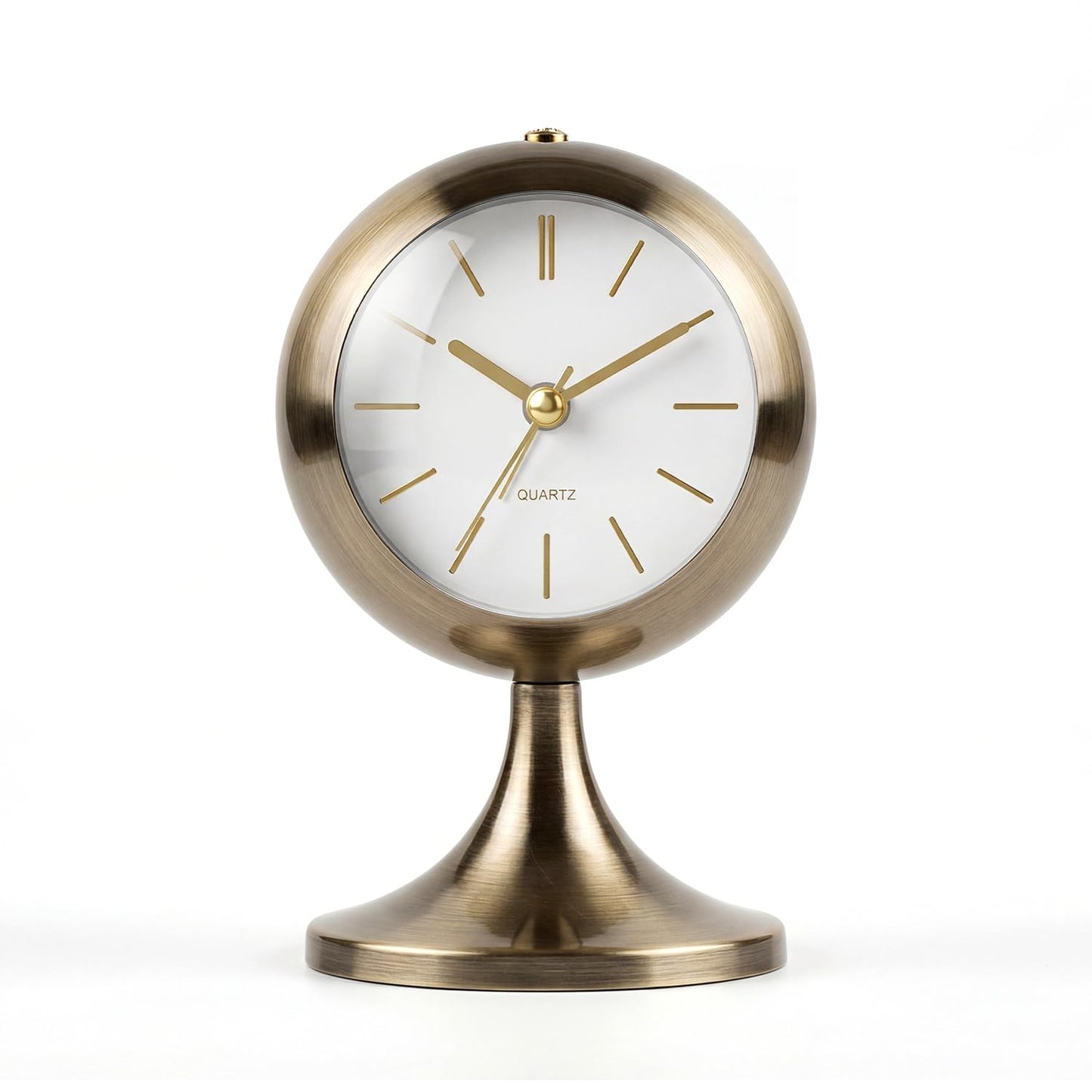 TIMESS Analog Alarm Clock, Mid-Century Modern Desk Clock, Silent Non-Ticking Quartz Table Clock with Gold Hands, Battery Operated Decorative Clock for Bedroom, Office, Living Room (Gold)