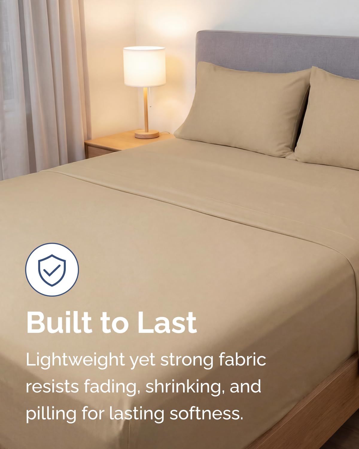 Lightweight 4 Piece Bed Sheet Set Queen Size - Cooling Sheets for Hot Sleepers - Soft Breathable Bedding Set w/ 8-16 Inch Deep Pockets - 1 Flat & 1 Fitted & 2 Pillowcases - Wrinkle Resistant - Wheat