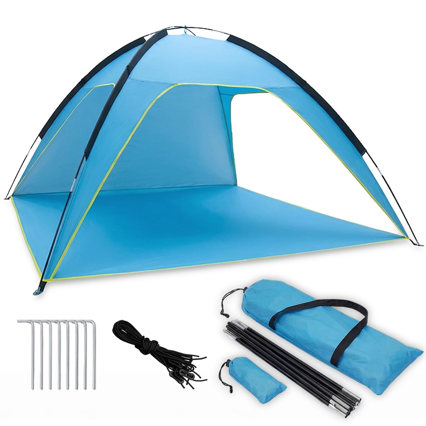 Beach Tent Sun Shelter, Portable Pop Up Beach Tent for 4-5 Person with UPF 50＋ UV Protection, Easy Setup Lightweight Waterproof Ventilation Design Family Sun Shelters for The Beaches