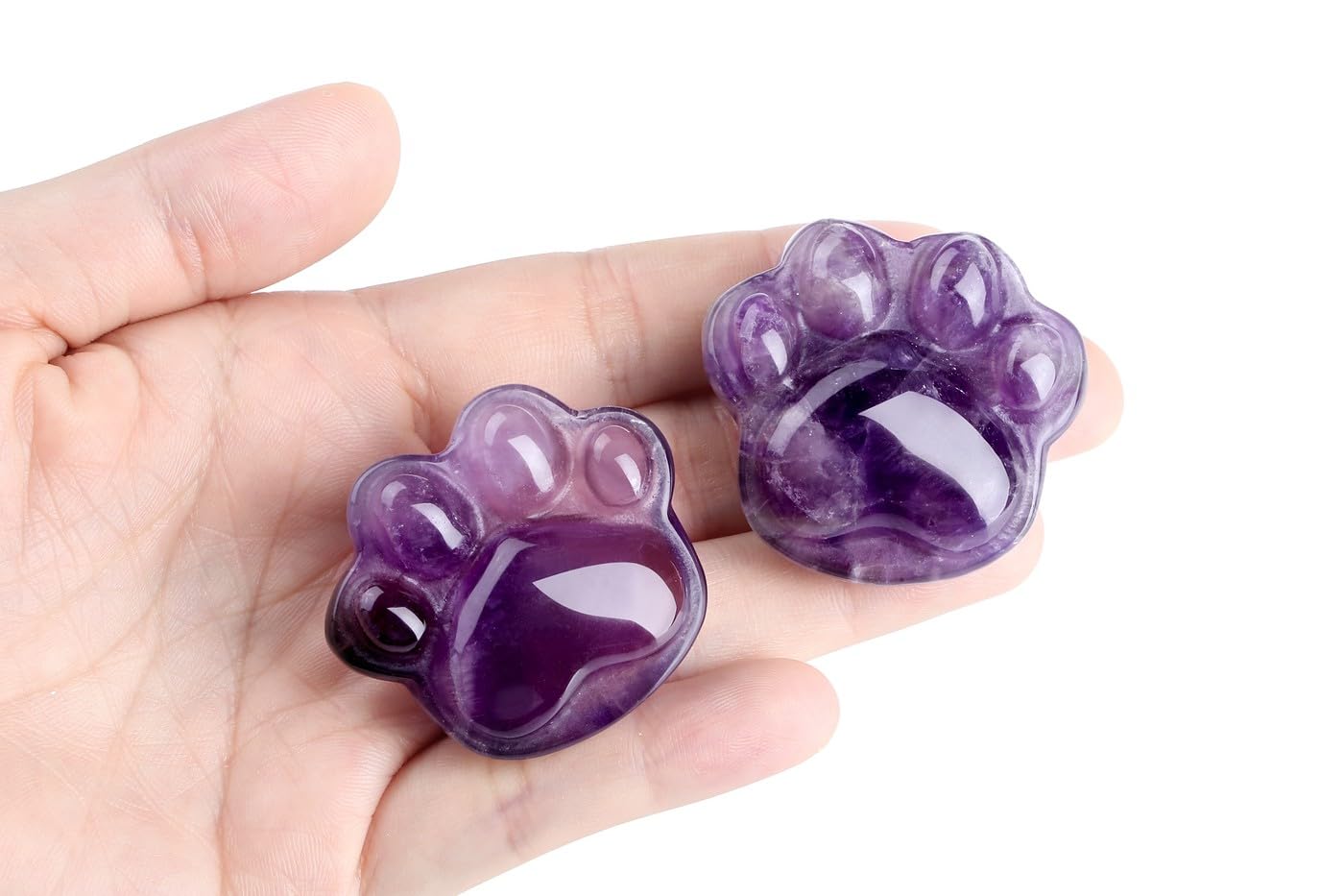 NUKAYAI Worry Stone Amethyst Cat Paw Crystal Statue Figurines Carved Healing Crystals Natural Home Decor Handcrafted Sculpture Purple Cute Lucky for Cat Lovers Women