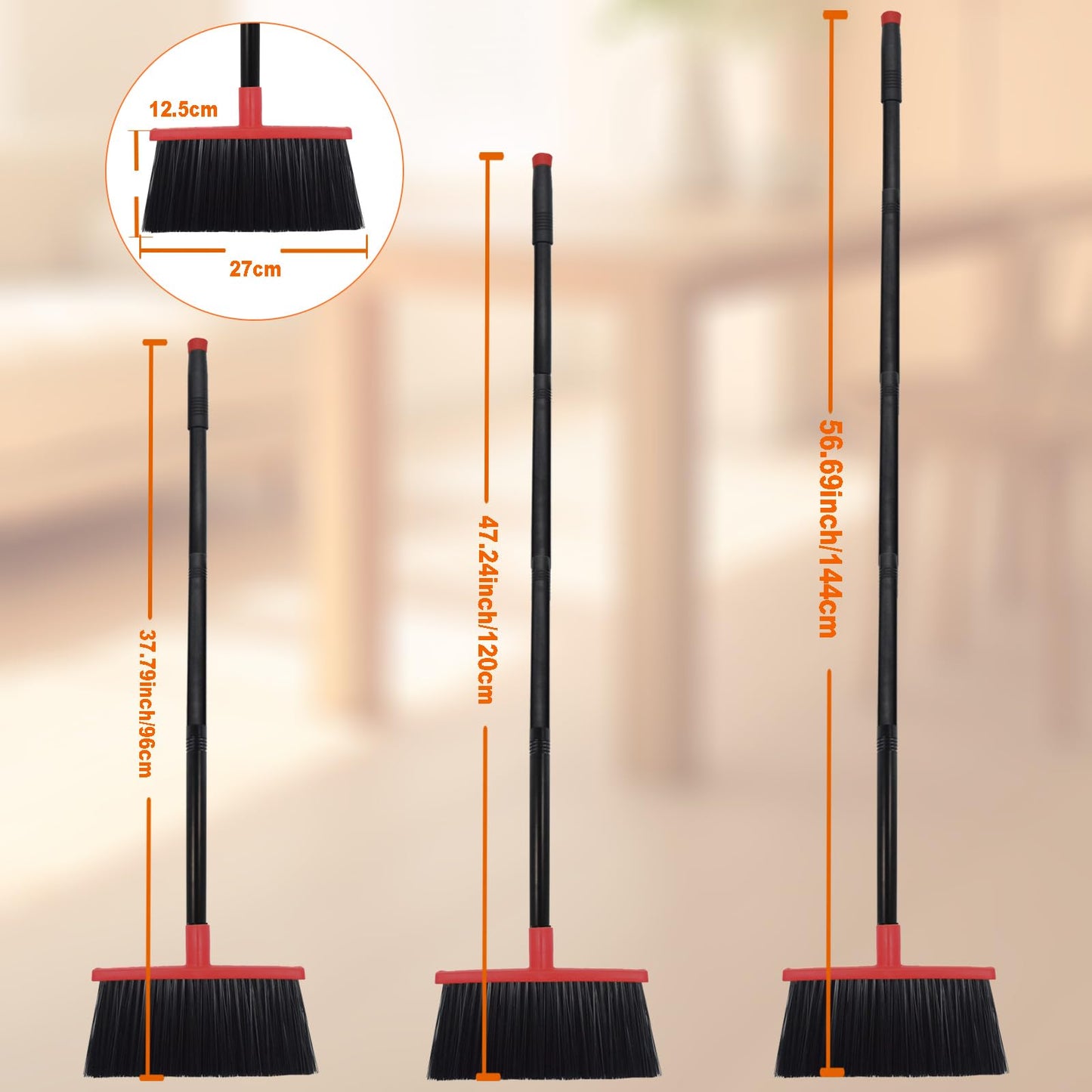Xifando Heavy-Duty Adjustable Angle Broom with 56" Steel Handle - Ideal for Home, Garage, Kitchen, Bathroom, Office, and Outdoor Use - Durable & Efficient Cleaning Tool for Hard Floors (Red)