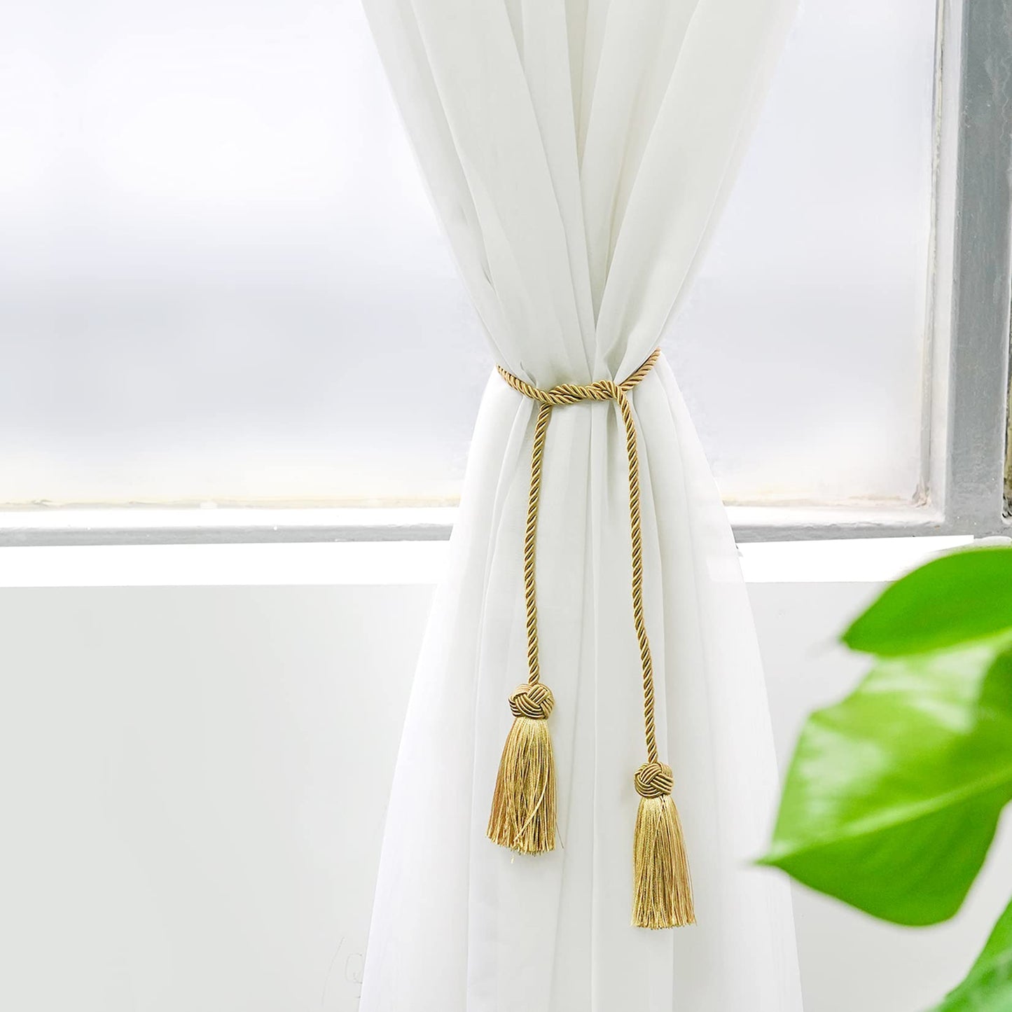4 Pack Curtain Tiebacks Window Curtain Tiebacks Decorative Tassels Tieback Gold Rope with Tassels for Home Window Office Decoration(Gold)