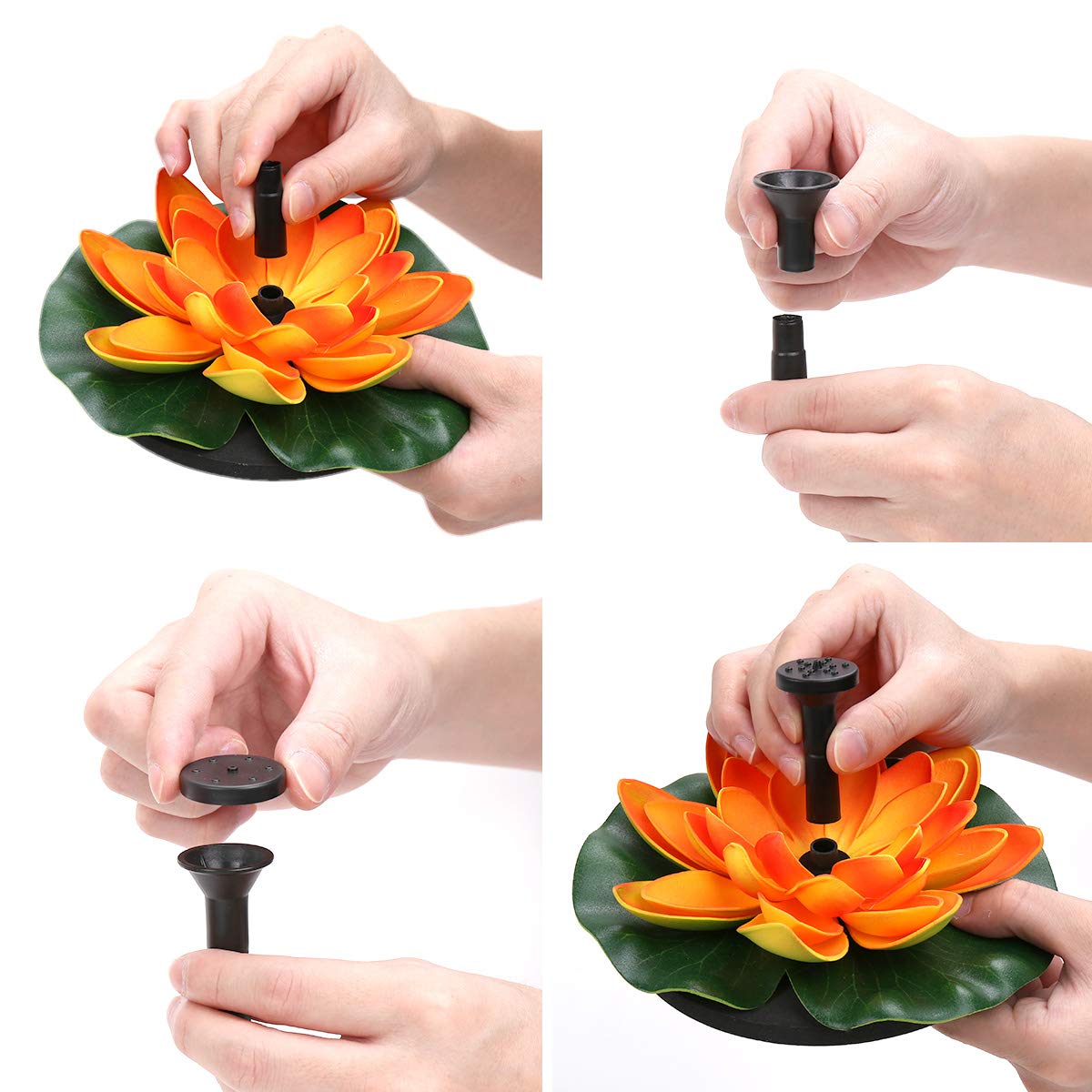 Solar Water Fountain for Bird Baths, Floating Solar Powered Water Fountain Pump for Birdbath, Garden, Pond, Pool, Outdoor Decor, Water Lily, Orange