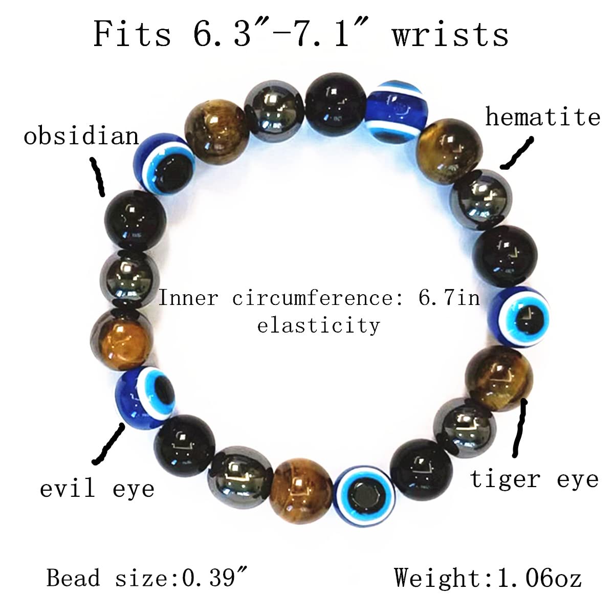 WEFRIN Triple Protection Bracelet for Bring Luck and Prosperity Hematite Black Obsidian Tiger Eye Stone Bracelets for Men Women, Beaded Buddha Healing Rope Uni Bracelet (2pcs) (D)