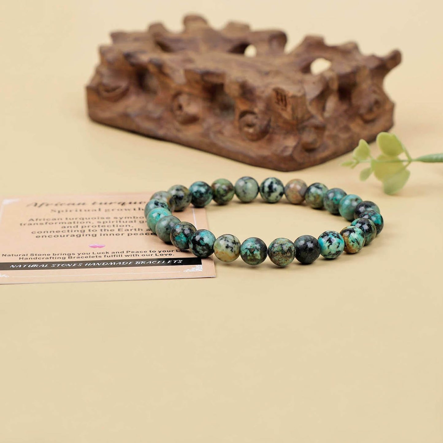 AD Beads Handmade Gemstone Stretch Elastic Bracelet Crystal Healing Reiki Nature's Beauty and Spiritual Essence Unisex (10mm, African Turquoise (Spiritual Growth))