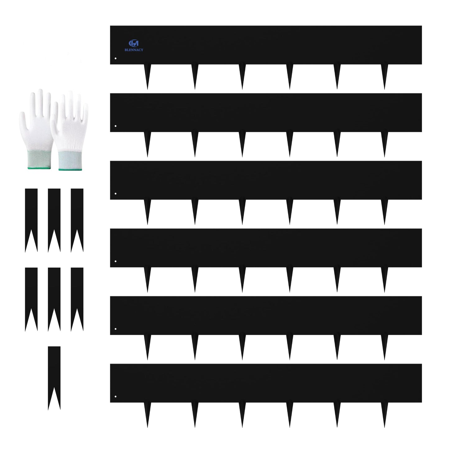 20ft. Metal Edging for Landscaping, Black Galvanized Steel Landscape Edging with 7 Stakes and a Pair of Gloves, Bendable Hammer-in Metal Lawn Edging for Fence, Flower Beds (6 Pack, 40" L x 8" H)