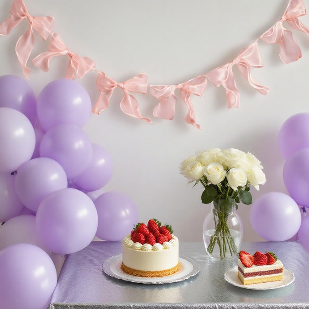 1 String of 12pcs Tulle Bow Garland Pink Bowknot Banner Garlands for Decoration Ribbon Garland Party Banner for Birthday,Wedding,Engagement,Anniversary,Bridal Shower, Bachelorette Party Pink Bow Decor