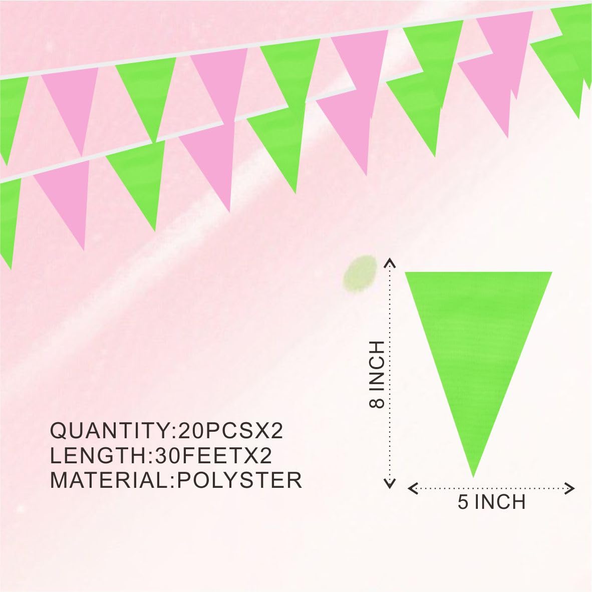 Ckexin Pink and Green Pennant Banner Flags Garland Streamers Party Decorations for Birthday Wedding Classroom Graduation 60Feet 40Flags