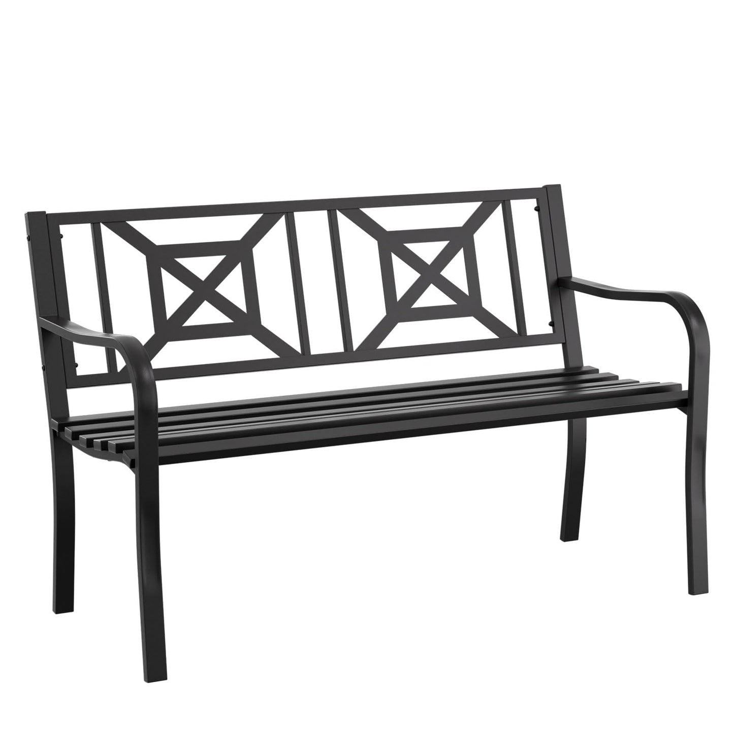 Gymplis Outdoor Bench Garden Bench Patio Bench,Weatherproof Anti-Rust Metal Powder Coated Frame Park Bench,Metal Bench for Yard & Porch & Park (Geometric)