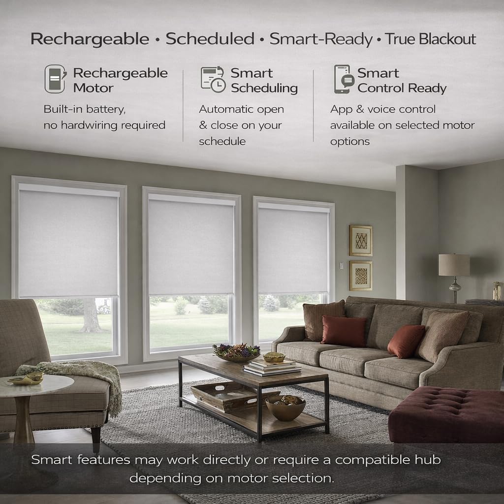 ZSHINE Motorized Blackout Window Blinds Customize Width (23-95 Inches) Remote Control Wireless and Rechargeable Roller Shades Blinds for Windows, Home, Office, Hotel, Club, Restaurant(82010G)