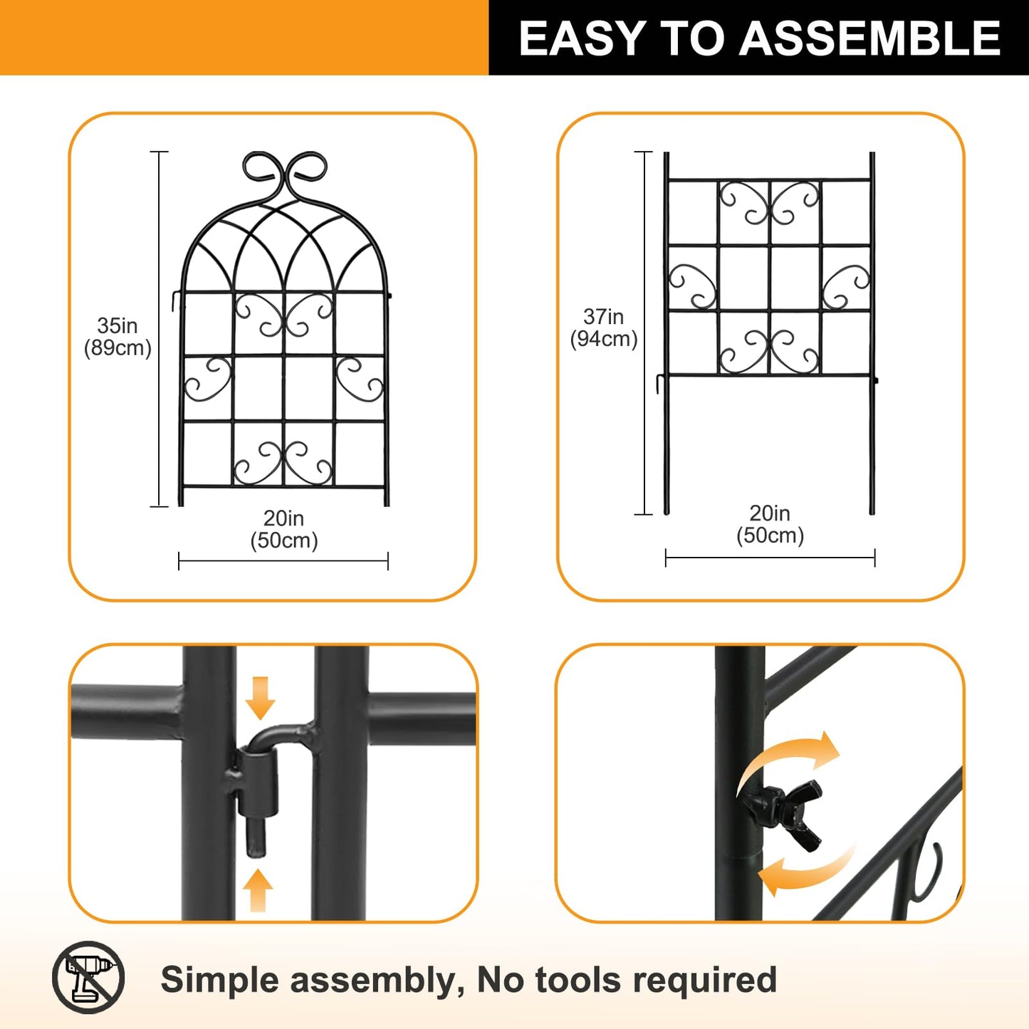YOBAZAN 2 Pack 71" x 20" Garden Trellis for Climbing Plants, Heavy Duty Metal Plant Support for Outdoor Roses, Vines, Flowers, Vegetables, Black