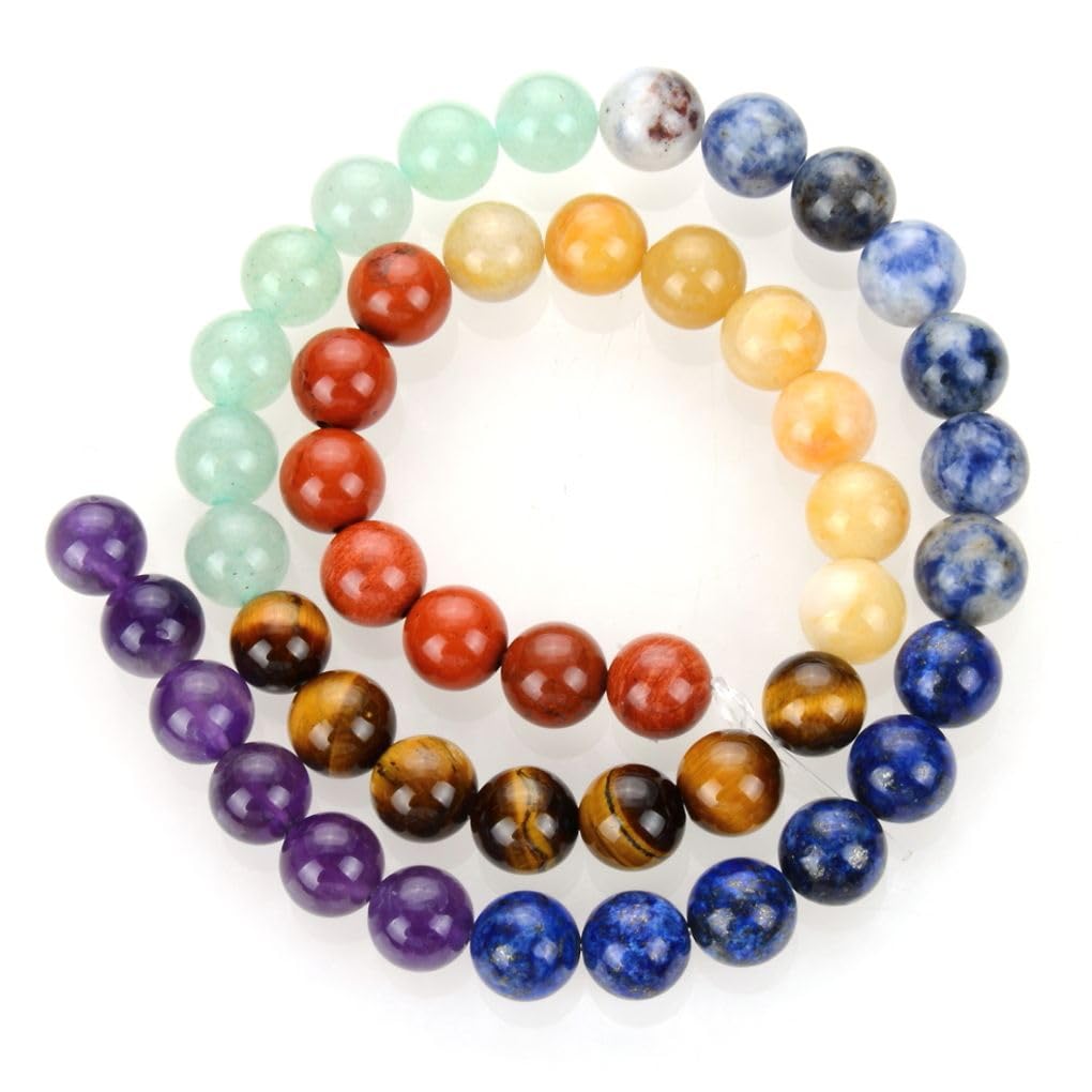 120pcs Adabele Natural Multiple Gemstone Amethyst Lapis Lazuli Sodalite Aventurine Tiger Eye Yellow Jade Red Jasper 6mm (0.24 inch) Round Chakra Stone Beads GF35pcs-6