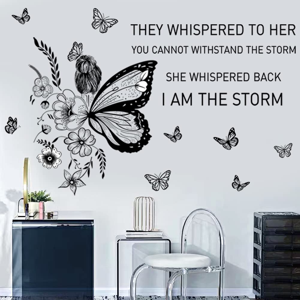 Inspirational Wall Art Positive Quotes Wall Decor Motivational Wall Decals Saying Quotes Wall Stickers Peel and Sticker Wall Decoration Flower Vine Butterfly Wall Sticker for Bedroom Living Room Home Office.