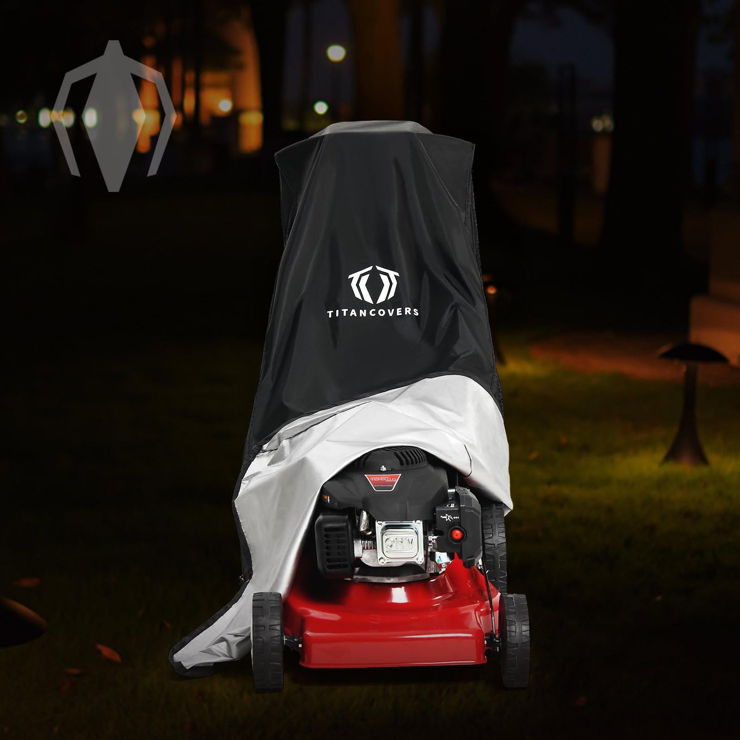 TitanCovers Lawn Mower Cover with PA Coating & Double Drawstring & Storage Bag, Heavy Duty 600D Polyester Oxford Push Mower Cover, Waterproof Lawnmower Covers for Outdoor