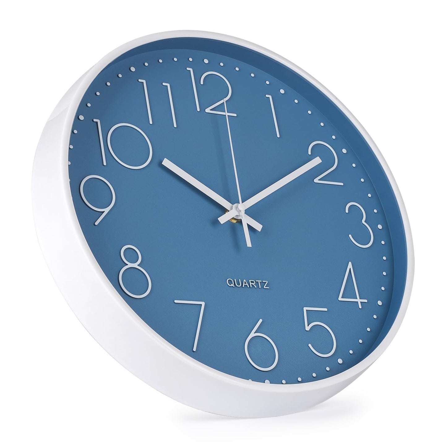 bakbrand Wall Clock 12 Inch Non-Ticking Silent Modern Simple Style Round Decor Clock Cerulean Stereoscopic Dial Quartz Wall Clocks for Home/Office/School/Living Room/Bedroom/Kitchen