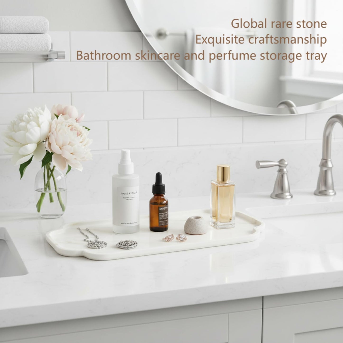 Marmor Marble Perfume Tray Bathroom Tray for Decorative,Candles,Jewelry Stone Vanity Tray,Kitchen Counter Decor and Home Decorative Tray(Calacatta Marble) Jewelry Tray Unique Festival Gifts