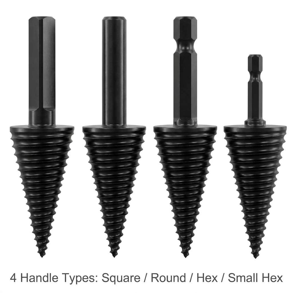 QWORK Wood Splitter Drill Bit Set, 32mm & 45mm Cone Bits – Ideal for Softwood, Firewood & Log Chipping