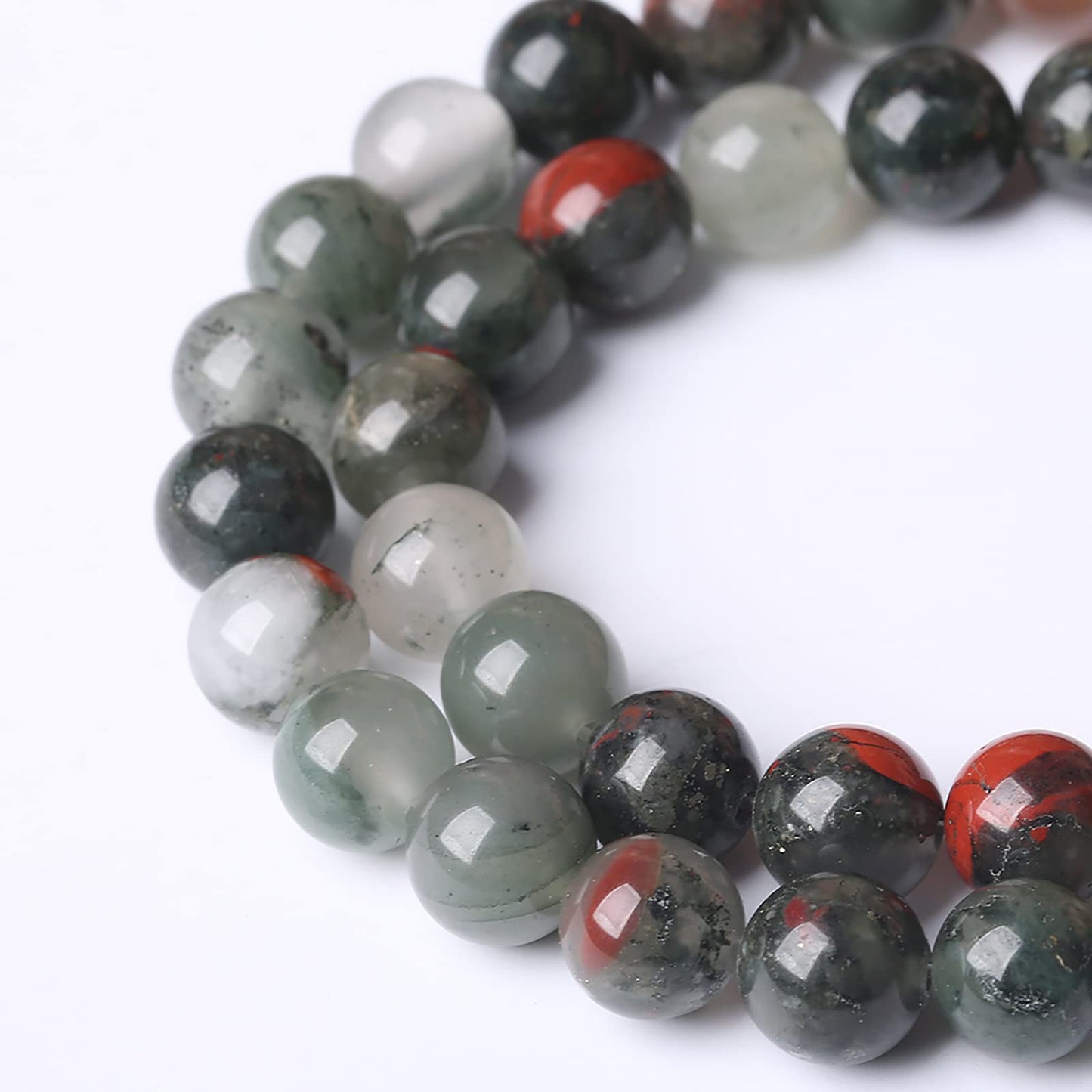 8mm 45pcs Natural African Bloodstone Beads Round Loose Gemstone Energy Healing Power Stone Beads for Jewelry Making DIY Bracelet 15 Inch