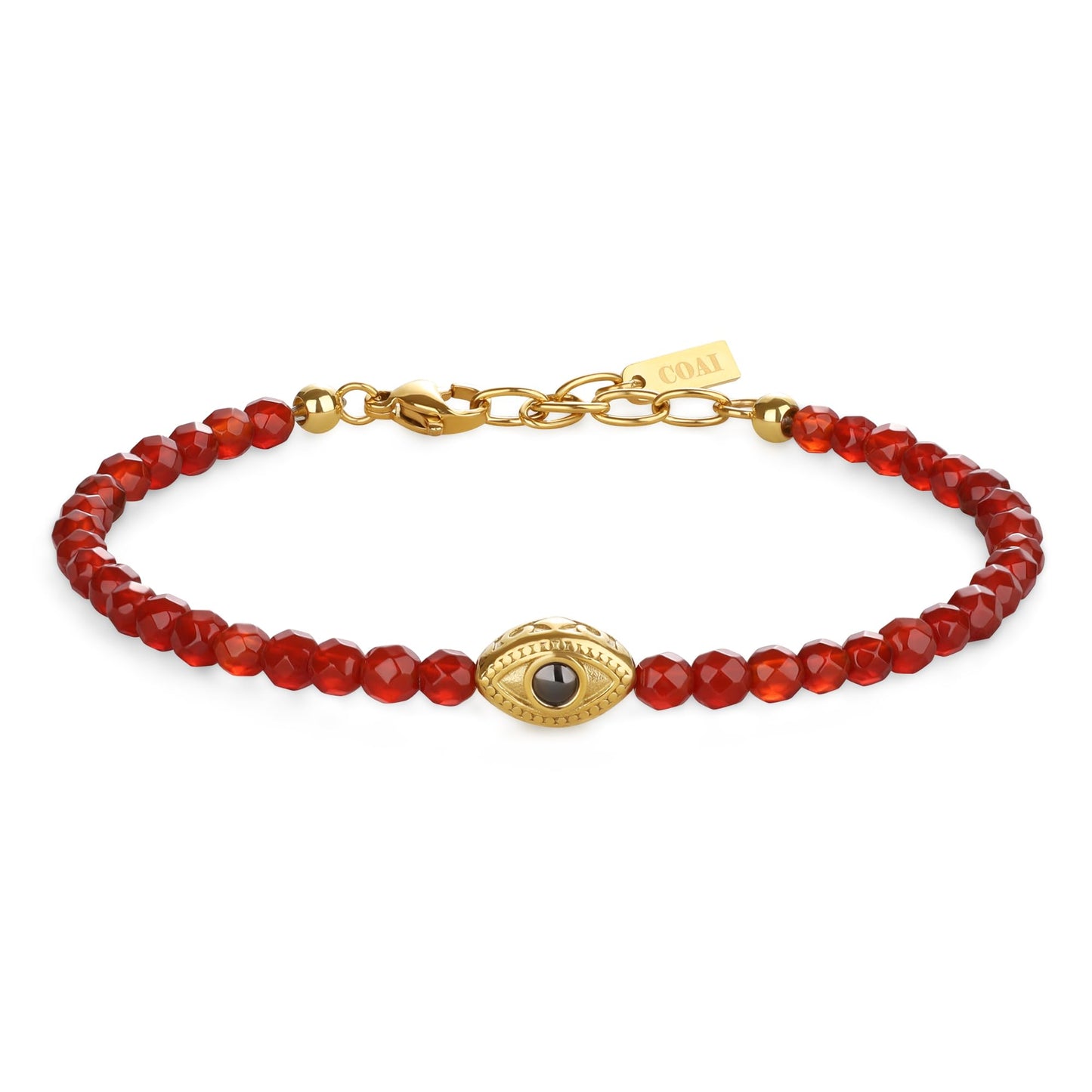 COAI Red Carnelian Bracelet for Women, Crystal Beads Dainty Evil Eye Bracelet for Women 4mm