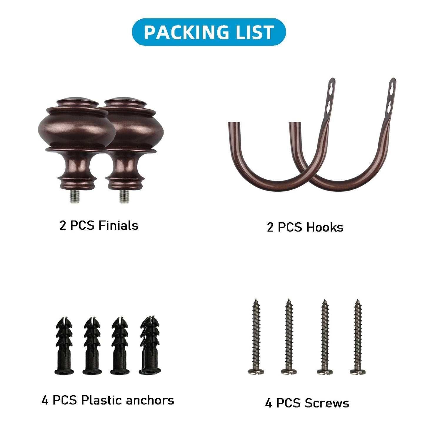 Kowibcl 2Pcs Curtain Holdbacks - Wall Mounted Drapery Tiebacks with Screws, Decorative Curtain Holders for Bedroom Livingroom Office Home,Medium Bronze