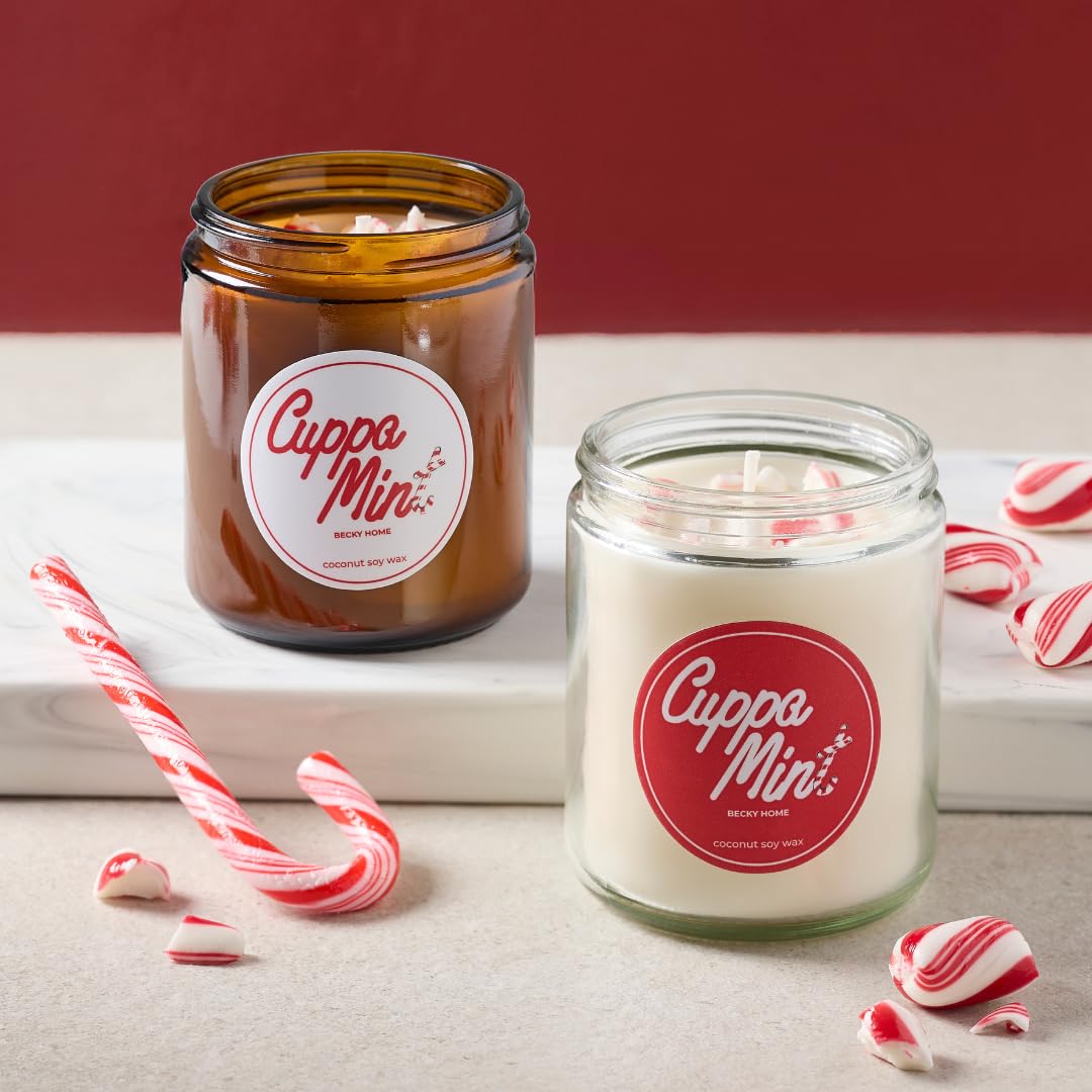 Becky Home Peppermint Candle, Christmas 9oz Jar, Holiday Home Accent, Candy Cane Aroma, Fresh Winter Scent, Seasonal Gift Candle for Men and Women