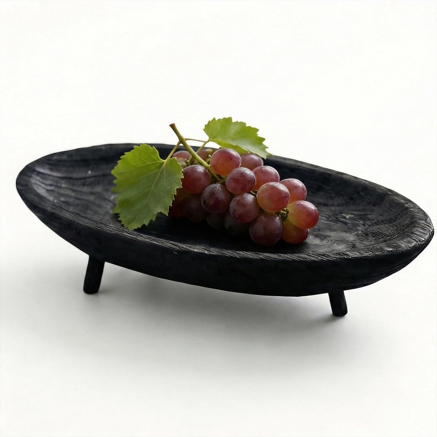Wooden Tray with Key Bowl， 17.7 Inch Oval Decorative Tray for Coffee Table & Entryway， Black & Dark Brown Decorative Bowl (Black)