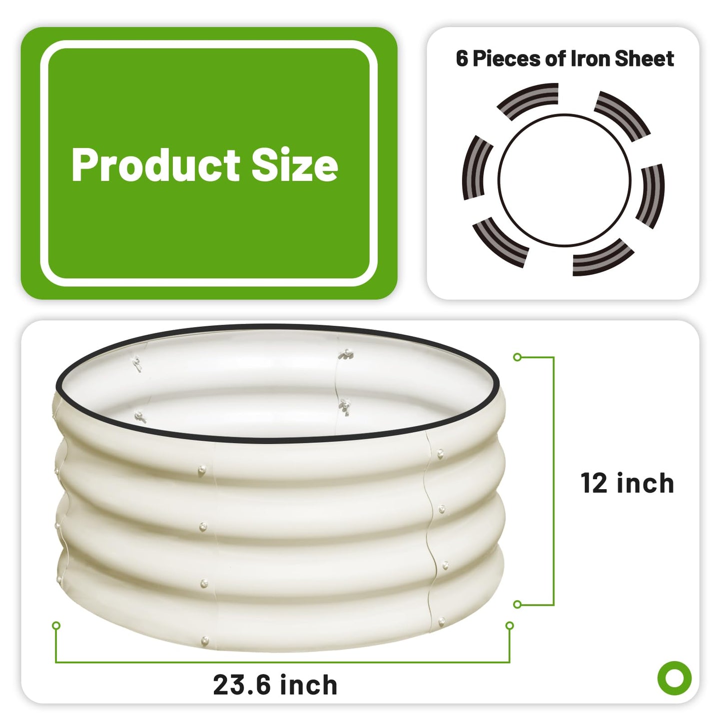 SnugNiture 2x2x1ft Round Galvanized Raised Garden Bed Kit Outdoor, Metal Planter Box for Planting Plants Vegetables, White
