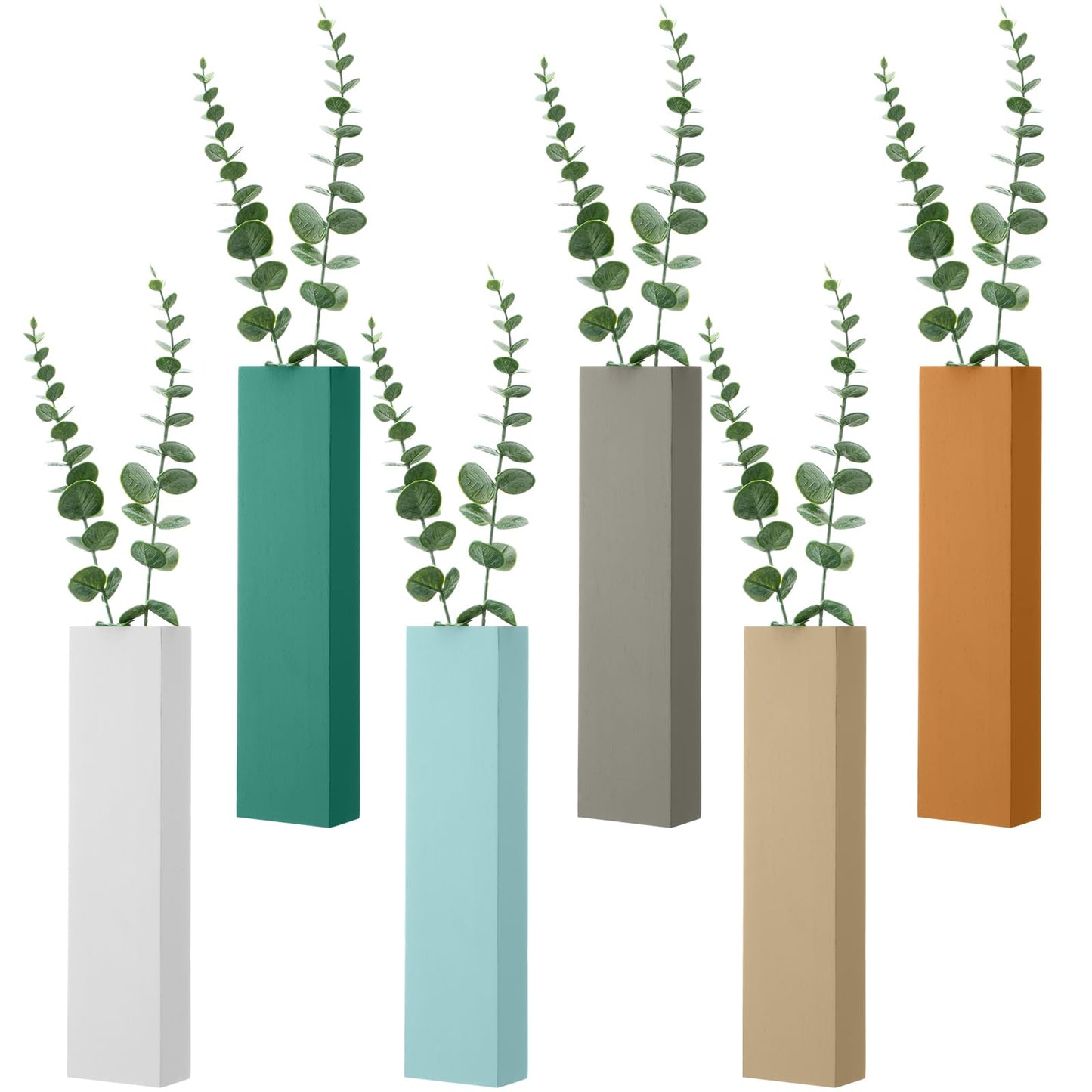 Chunful 6 Pcs Wood Boho Wall Planter Hanging Vertical Wall Vases for Indoor Plants Dried Flowers Faux Greenery Rustic Bohemian Home Decor for Living Room Hallway Office Bedroom Bathroom Apartment