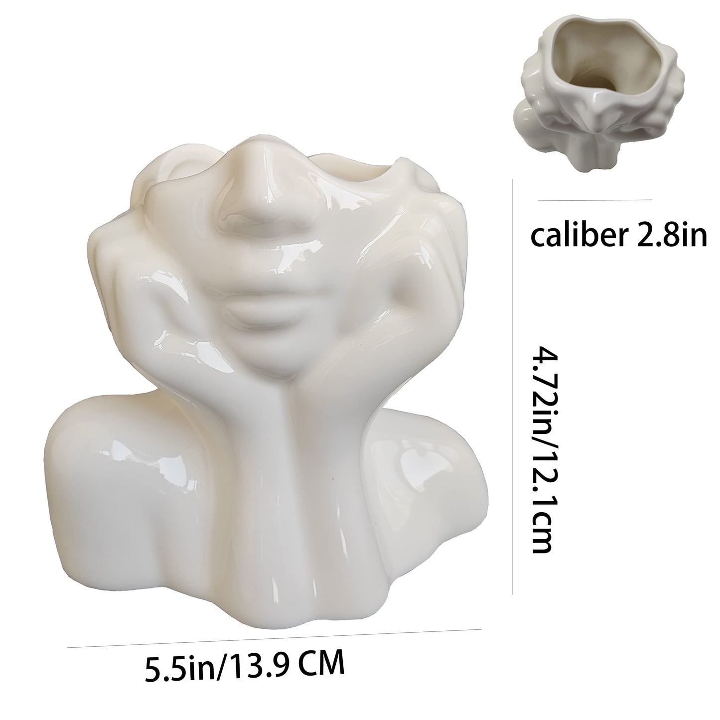 Face Vase Unique Ceramic Vase for Room,Office,Home Decor,White,A