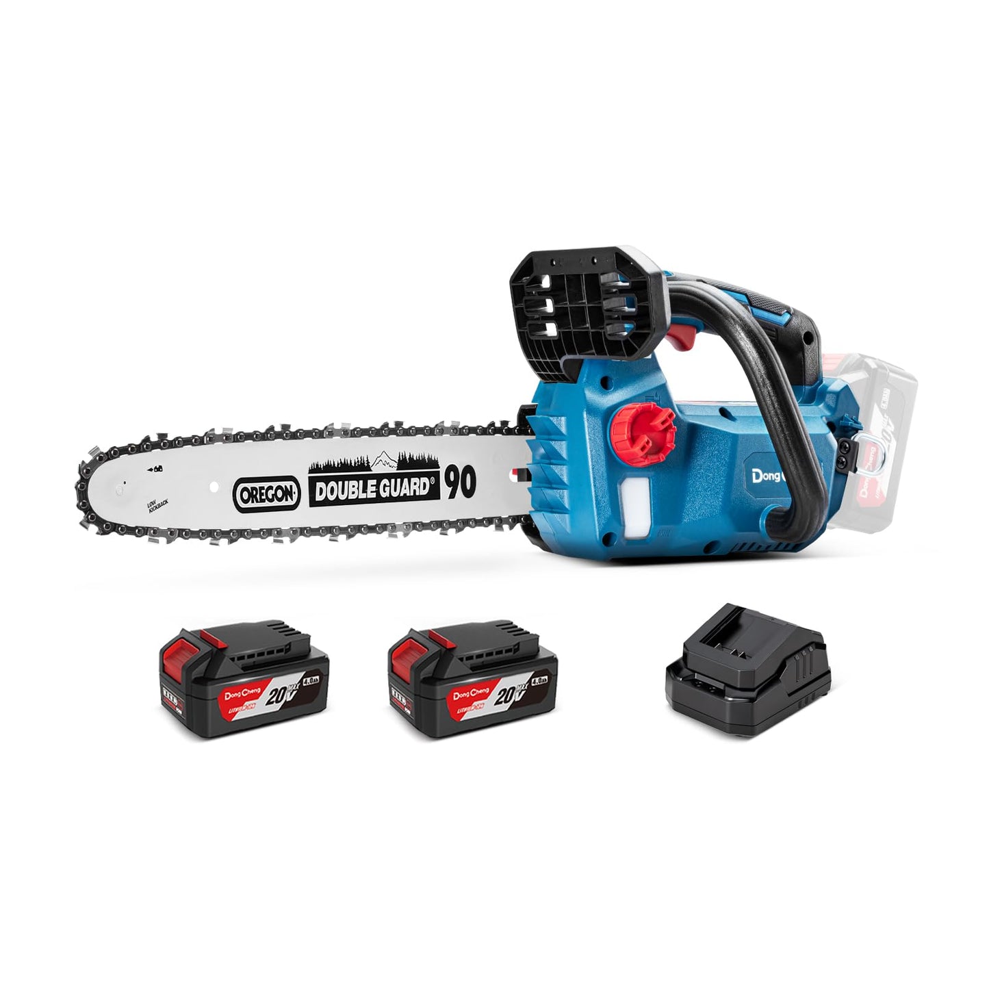 DongCheng Brushless Chainsaw, 20V 12-Inch Cordless Chain Saw, 12m/s Chain Speed, Tool-Free Tensioning, Auto Oiler, with 2×4.0Ah Batteries & Charger, Ideal for Yard Work, Pruning, Wood Cutting