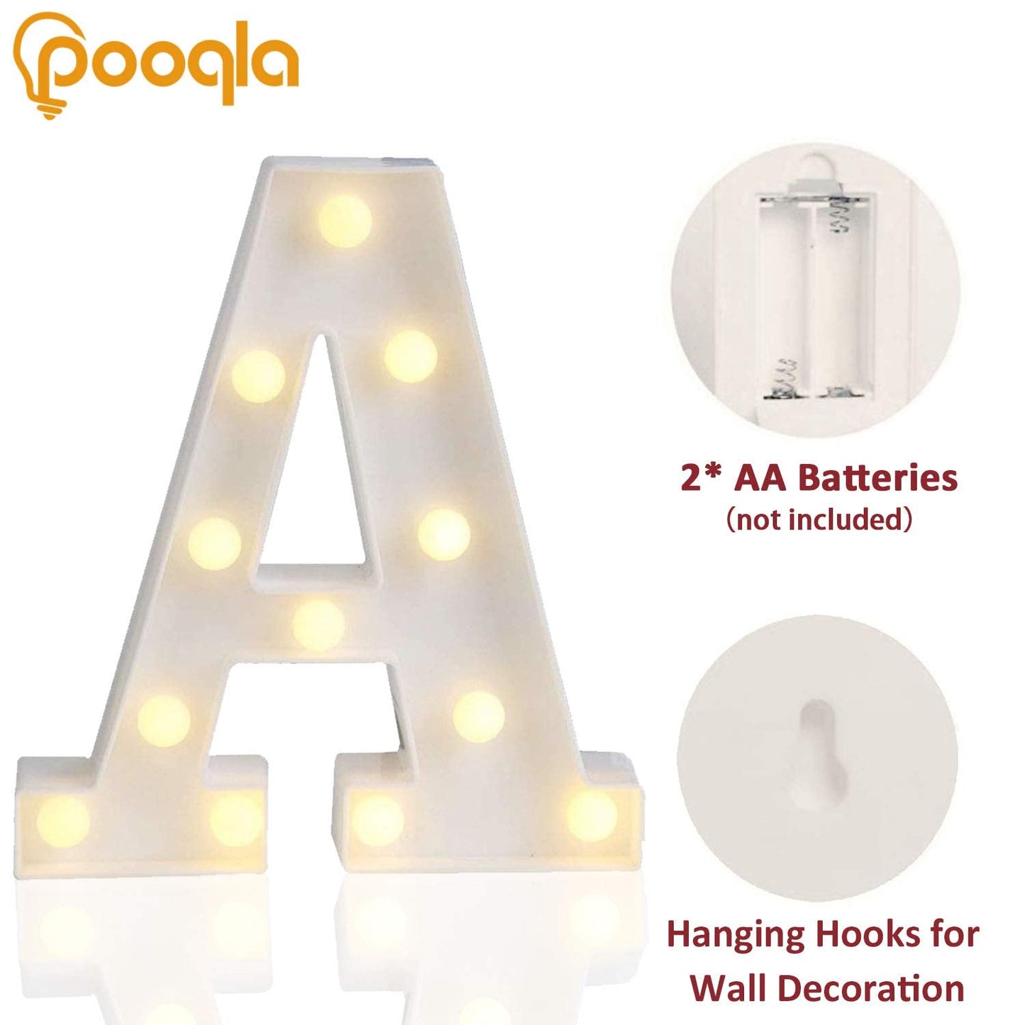 Pooqla LED Marquee Letter Lights Sign, Light Up Alphabet Letter for Home Party Wedding Decoration A