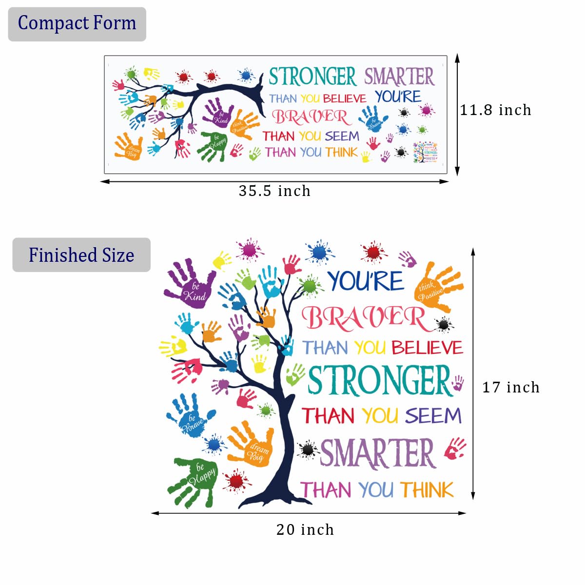 Colorful Inspirational Quote Wall Decal-You’re Braver Than You Believe, Stronger Than You Seem, Smarter Than You Think, Motivational Quote Phrases Wall Sticker Kids Room Nursery, Classroom Decor.