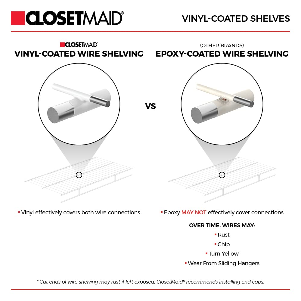 ClosetMaid Wire Closet Organizer System, Adjustable from 5 to 8 Ft., with Shelves, Hardware, Durable Steel, Fixed Mount Installation, White