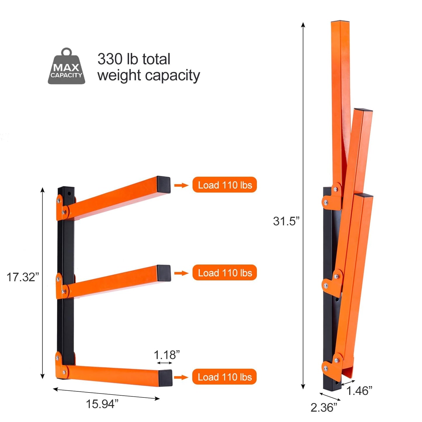 BeBecome Lumber Storage Rack Wall Mounted, 2 pcs Heavy Duty Utility Rack for Garage & Warehouse, Metal Wood Organizer for Lumber, Pipes, Long Items, Space Saving Wall Storage System