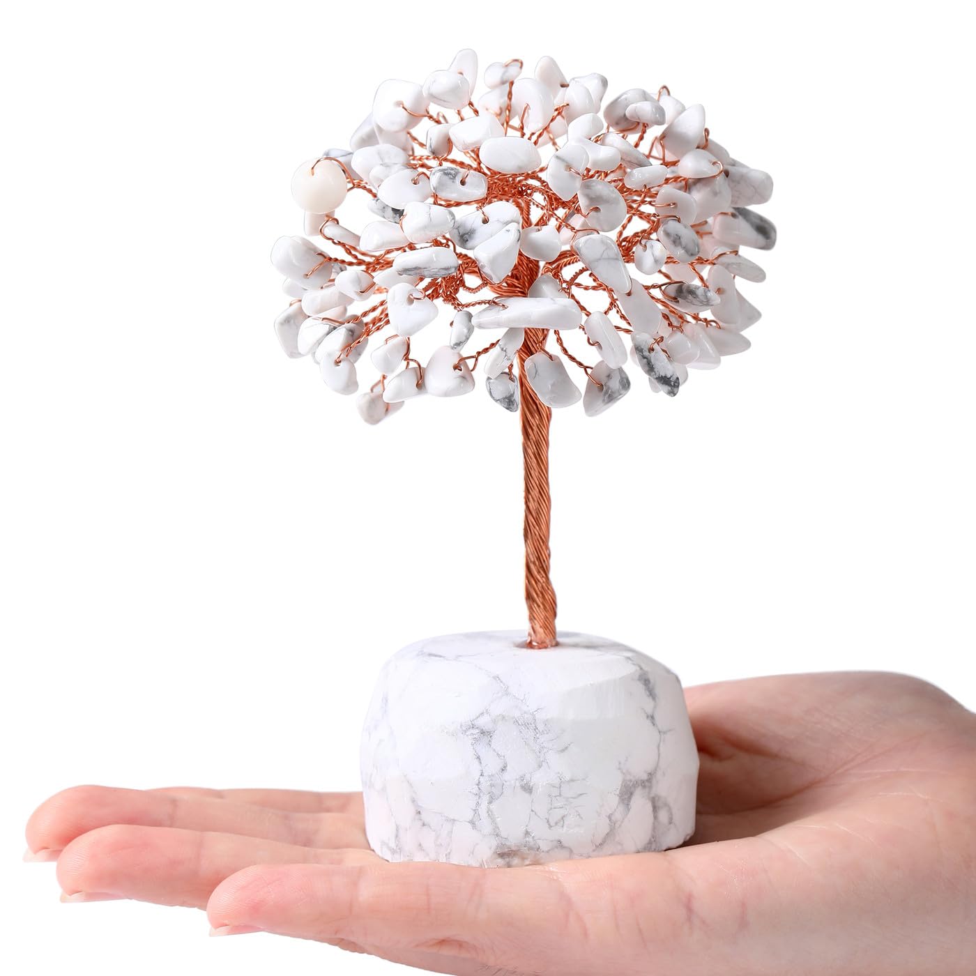 QINJIEJIE White Howlite Healing Crystals Tree Decor Natural Stone Crystal Reiki Gemstone Base Copper Wire Money Tree of Life Home Office Decor Spiritual Energy Feng Shui Good Luck Gift
