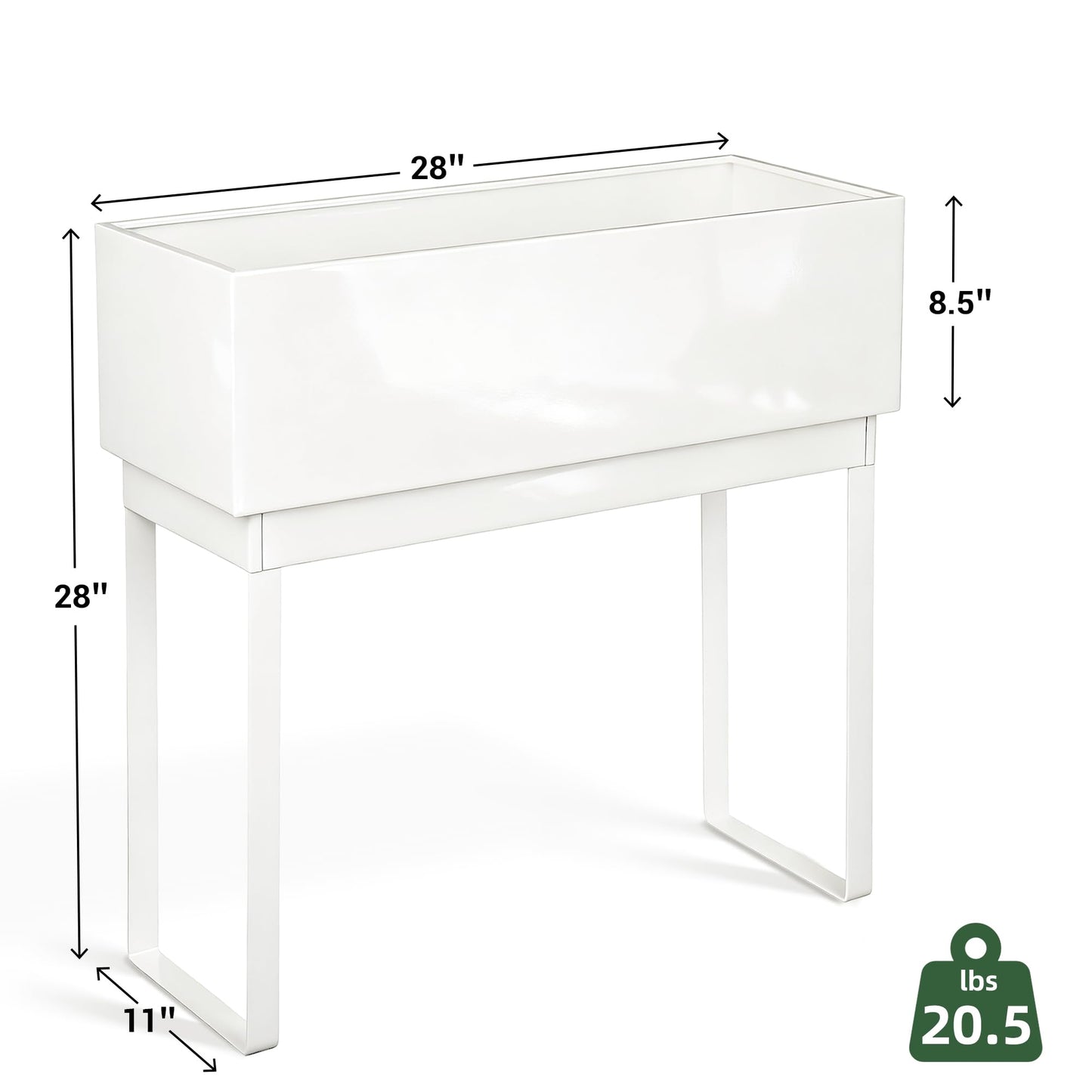 WORTH Raised Metal Planter Box with Legs, 28" Elevated Garden Bed for Indoor & Outdoor Use – Glossy White Galvanized Steel Planter with Inner Shelf, Drainage Holes, Plug for Vegetables, Flowers, Herbs